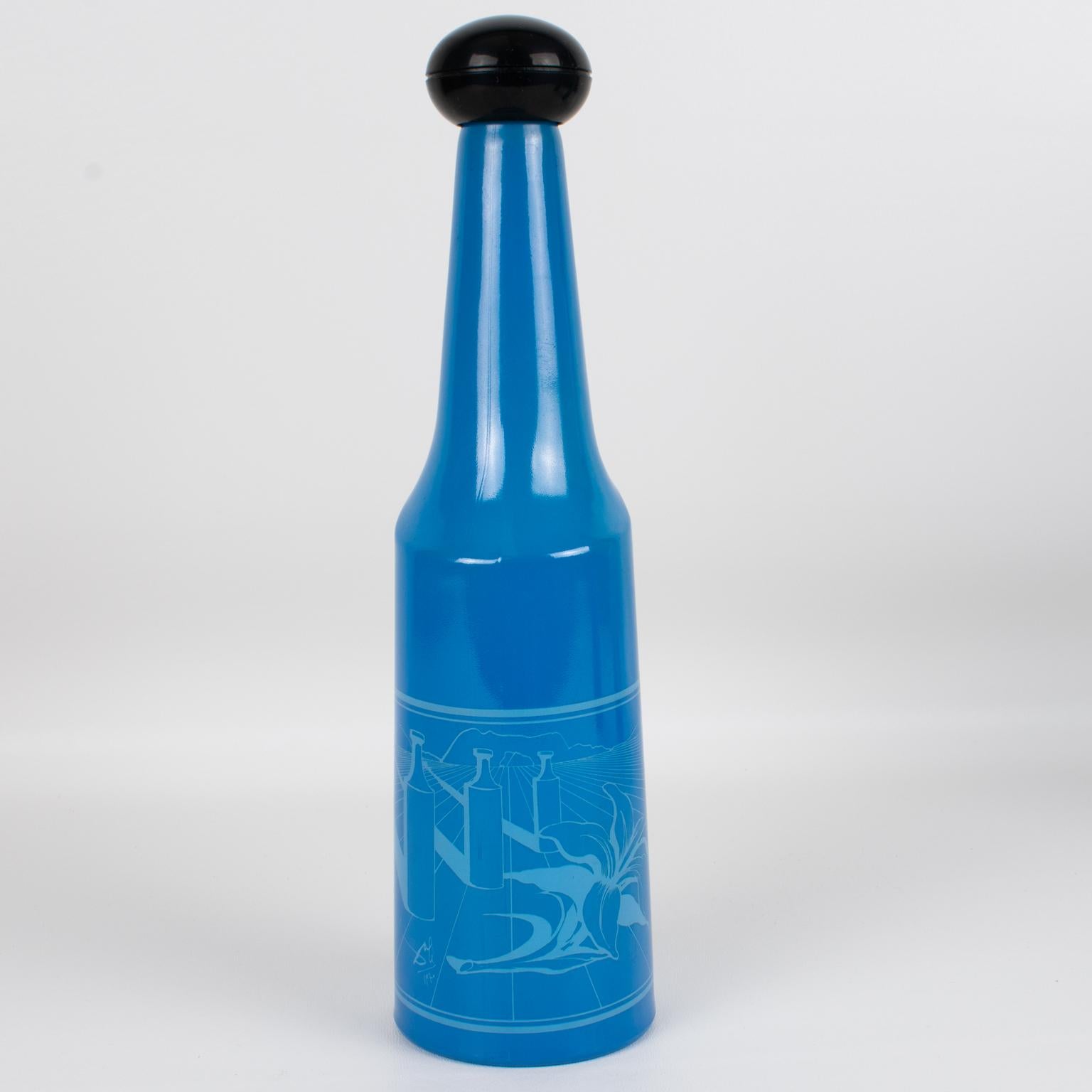 Salvador Dali for Rosso Antico, Blue Glass Barware Bottles Set, Italy 1970s For Sale 7