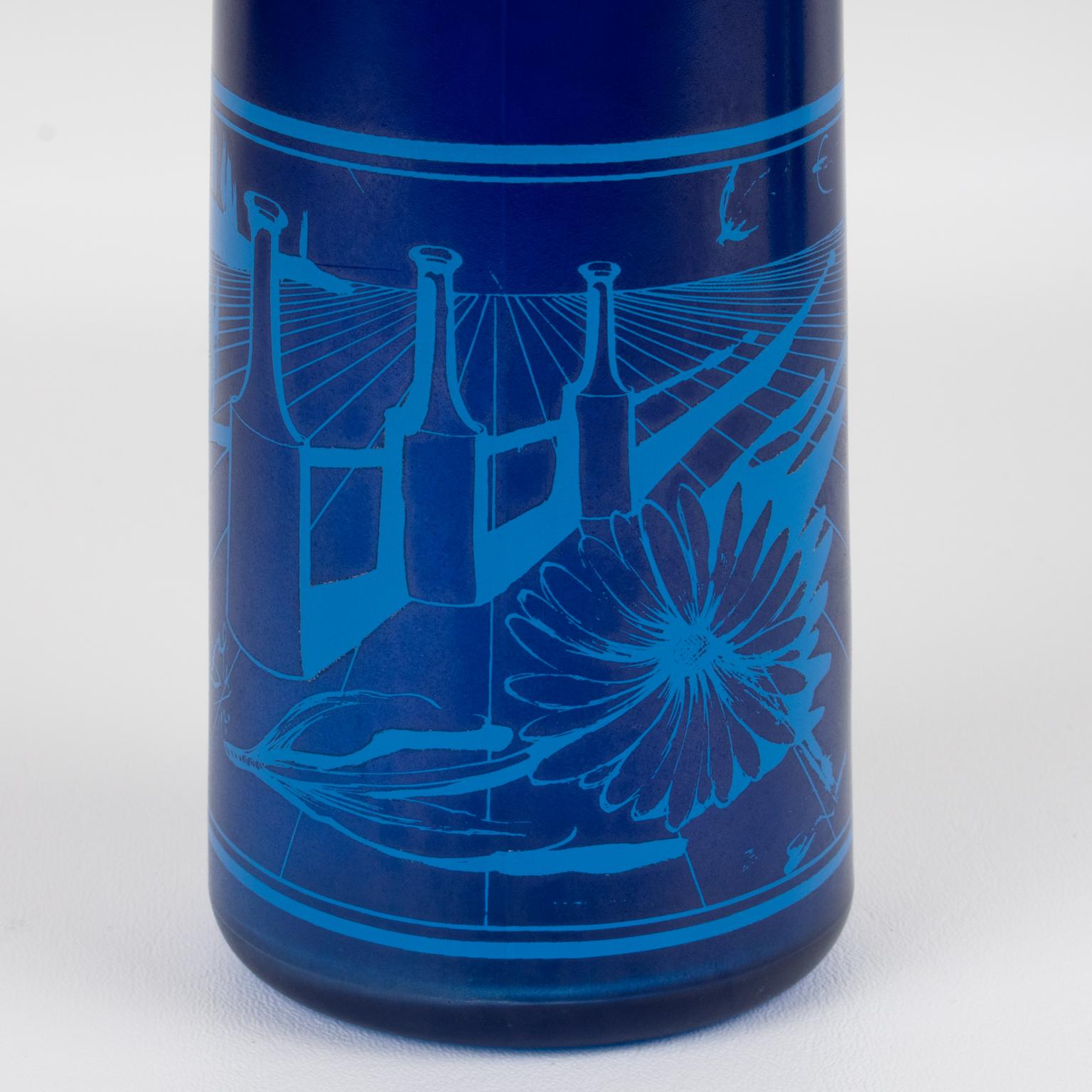 Salvador Dali for Rosso Antico, Blue Glass Barware Bottles Set, Italy 1970s For Sale 10