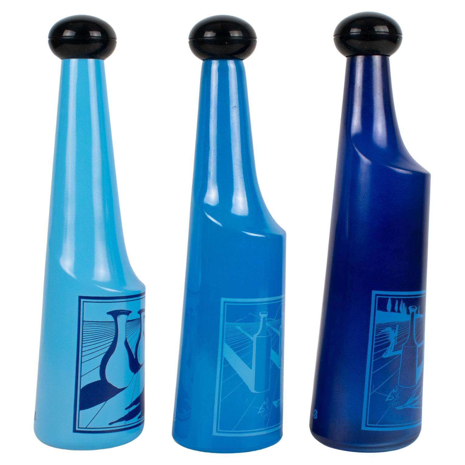 Salvador Dali for Rosso Antico, Blue Glass Barware Bottles Set, Italy 1970s For Sale