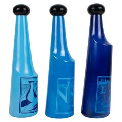 Retro Salvador Dali for Rosso Antico, Blue Glass Barware Bottles Set, Italy 1970s