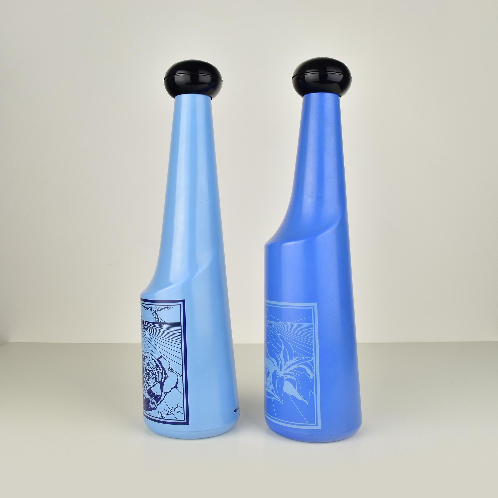 Mid-Century Modern Salvador Dalí for Rosso Antico Blue Glass Barware Bottles Set of 2, Italy 1970s