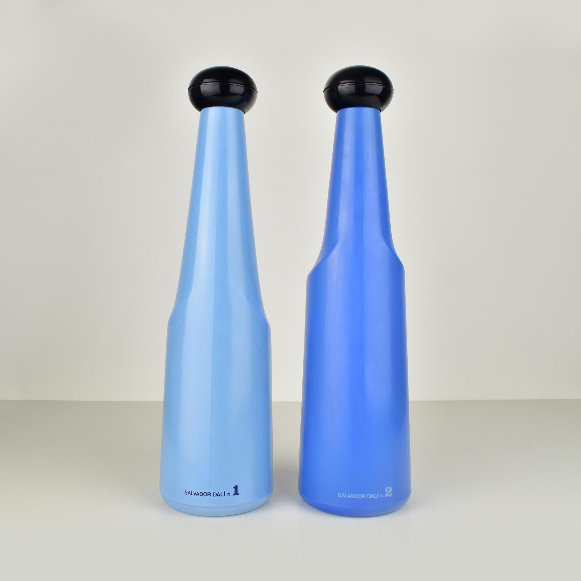 Italian Salvador Dalí for Rosso Antico Blue Glass Barware Bottles Set of 2, Italy 1970s