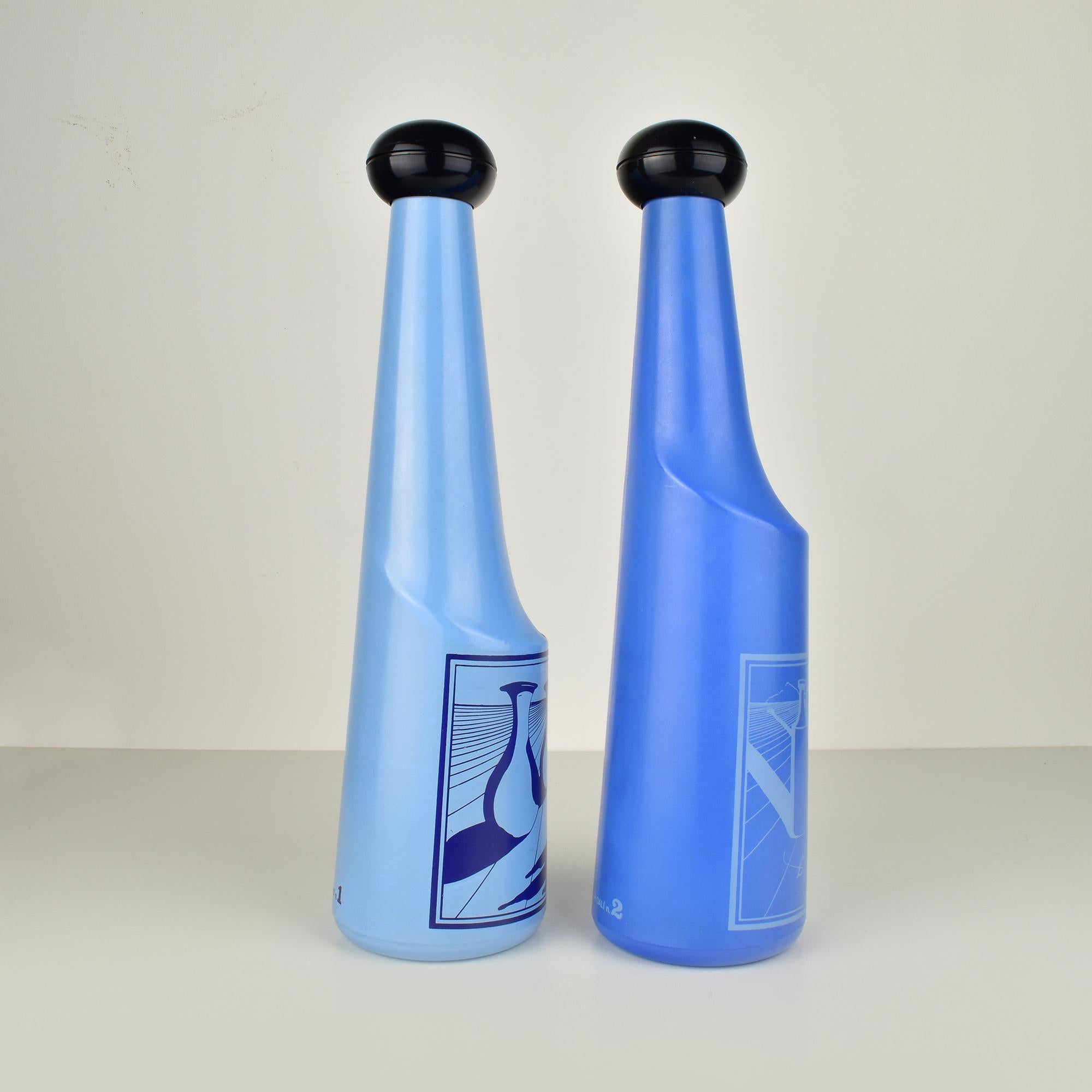 Stained Salvador Dalí for Rosso Antico Blue Glass Barware Bottles Set of 2, Italy 1970s