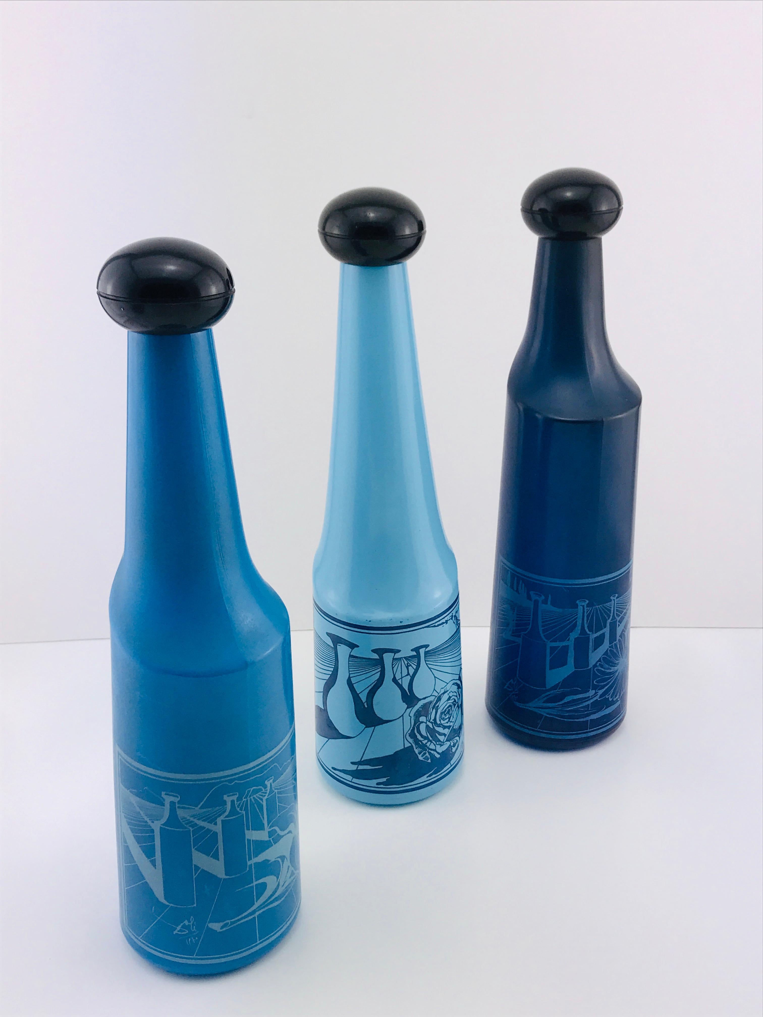 Art Glass Salvador Dali for Rosso Antico Surrealist Design Glass Bottles, Signed, 1970s