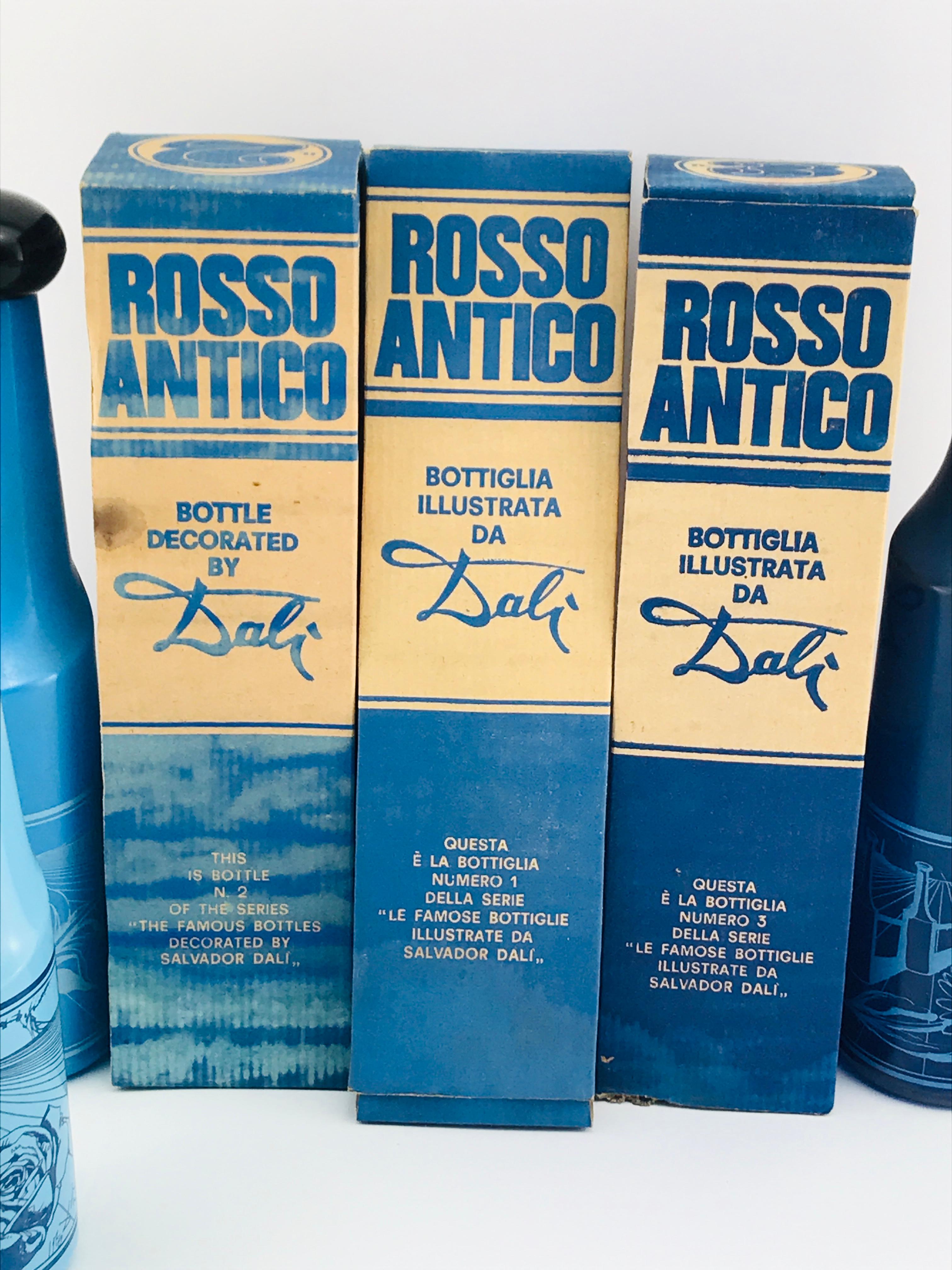 Salvador Dali for Rosso Antico Surrealist Design Glass Bottles, Signed, 1970s 1