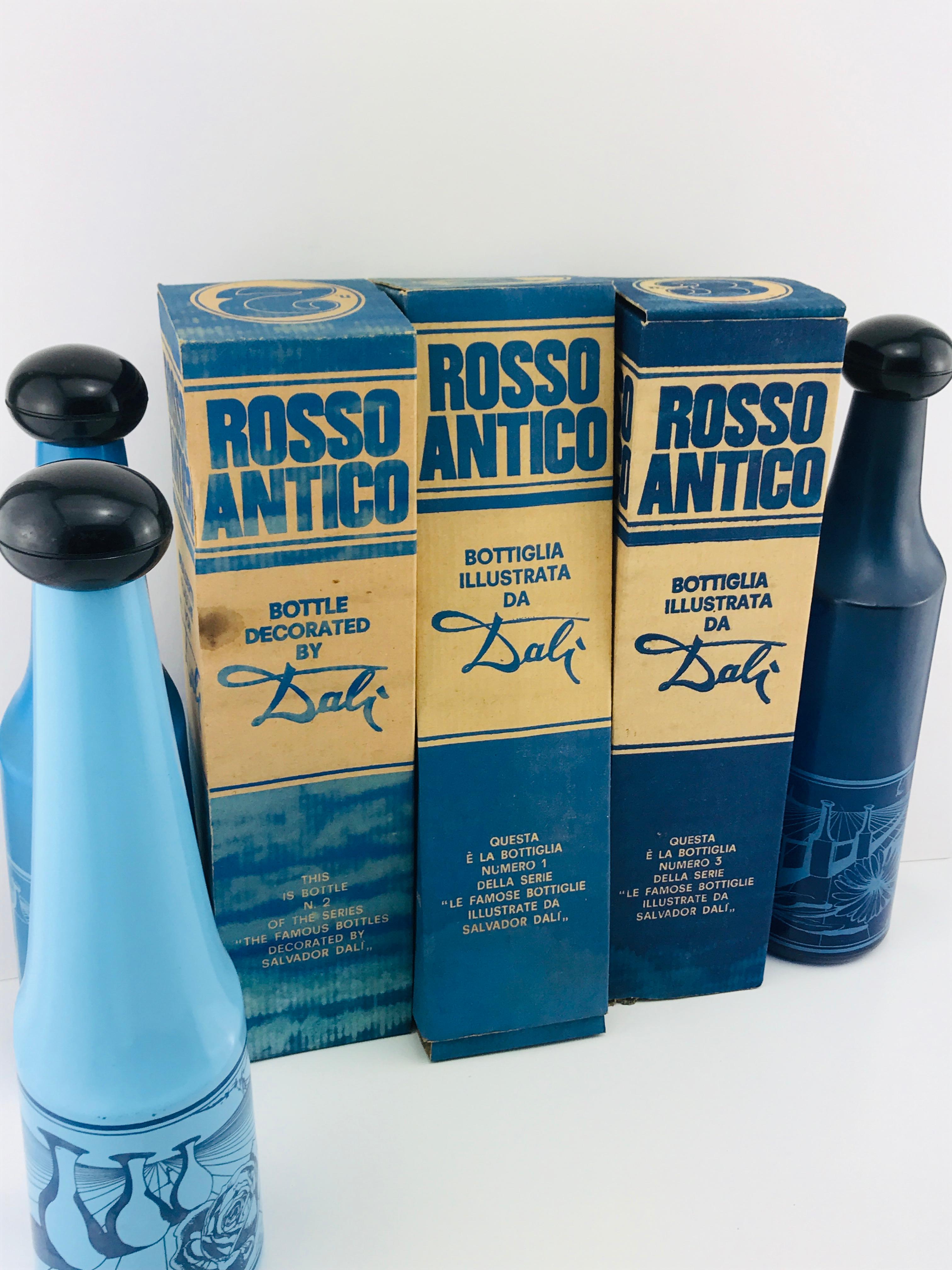 Salvador Dali for Rosso Antico Surrealist Design Glass Bottles, Signed, 1970s 3