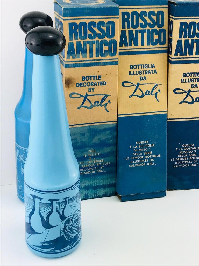 20th Century Salvador Dali for Rosso Antico Surrealist Design Glass Bottles, Signed, 1970s For Sale