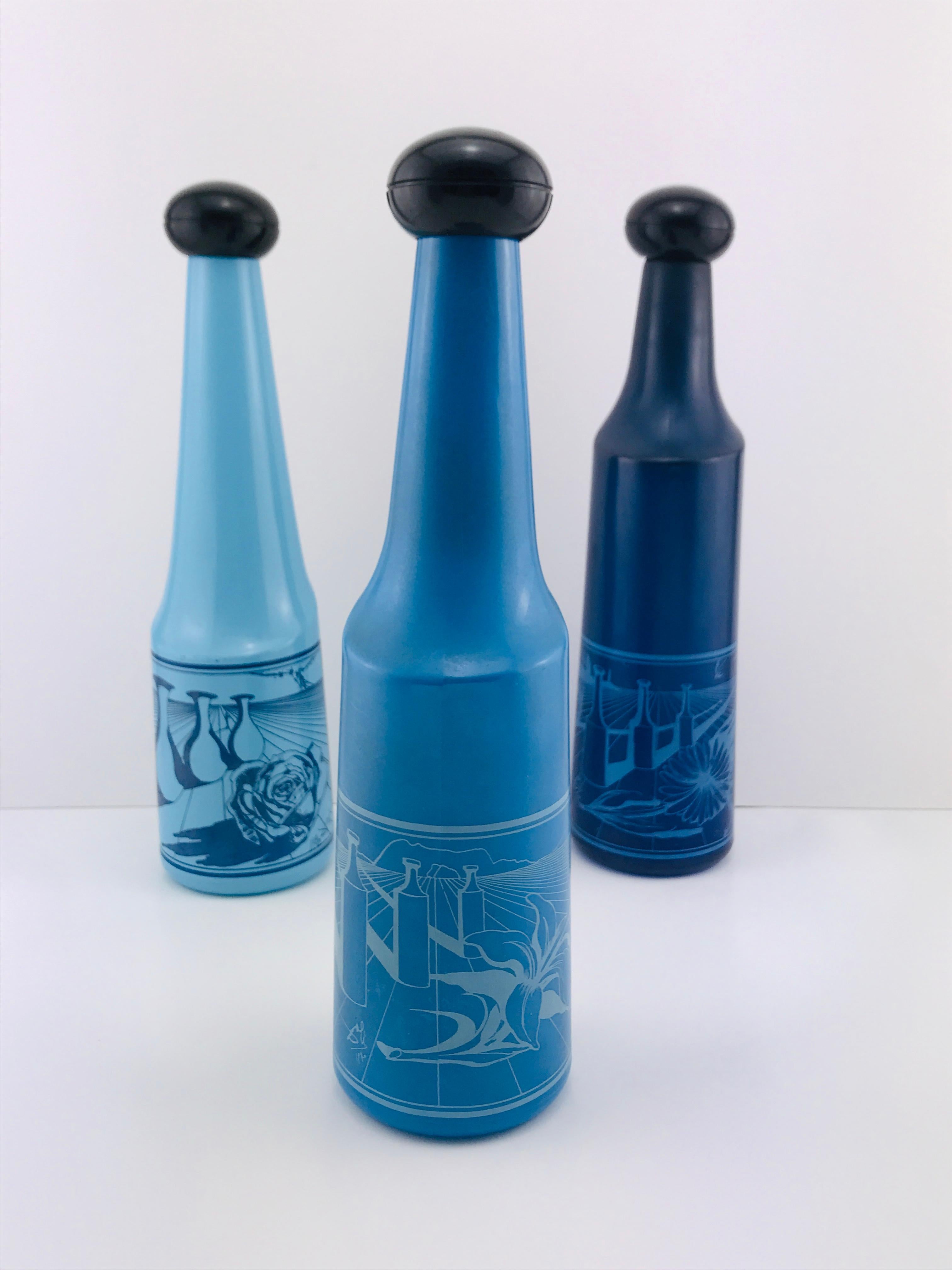 Italian Salvador Dali for Rosso Antico Surrealist Design Glass Bottles, Signed, 1970s
