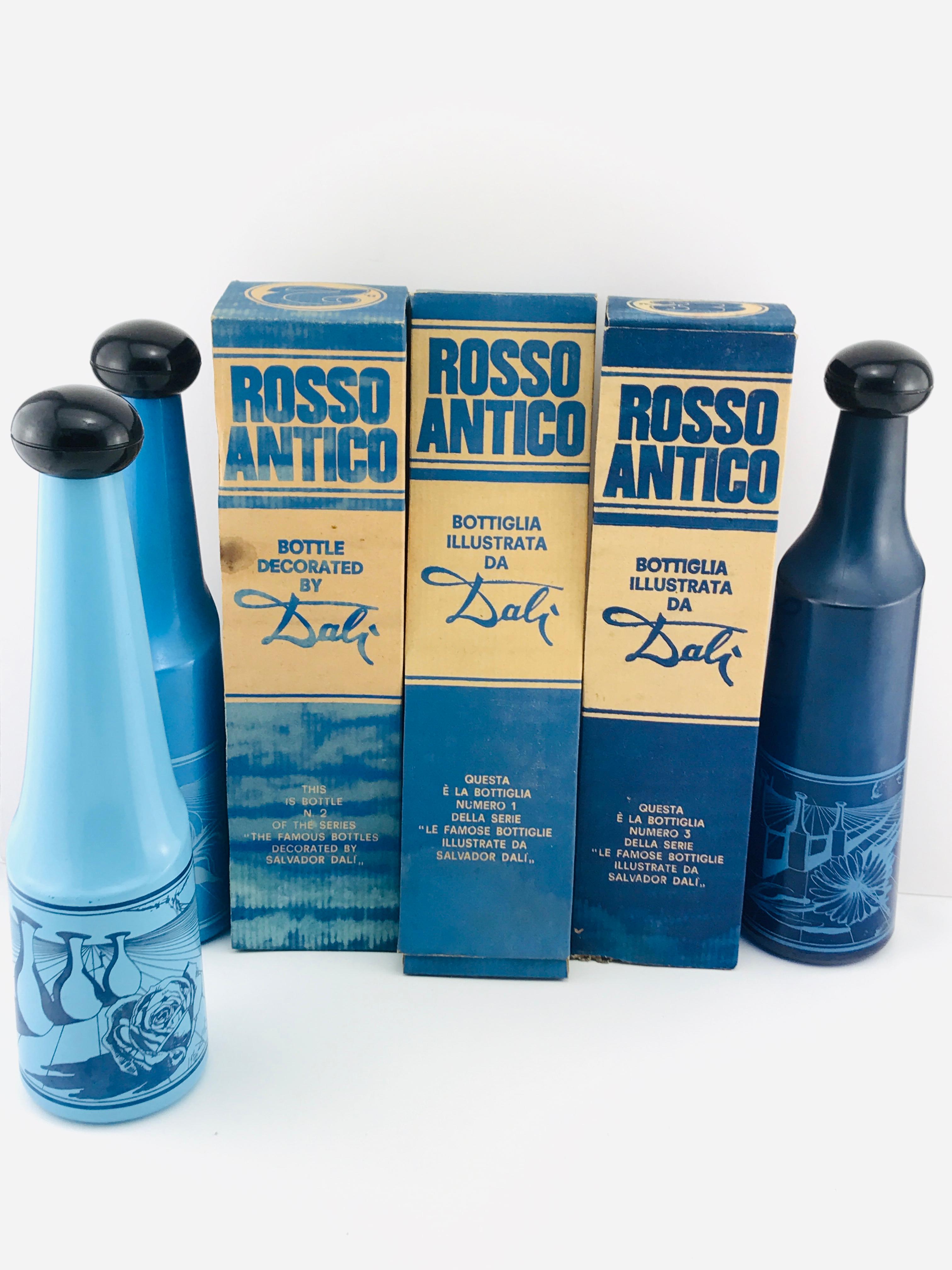 Salvador Dali for Rosso Antico Surrealist Design Glass Bottles, Signed, 1970s In Good Condition In Byron Bay, NSW