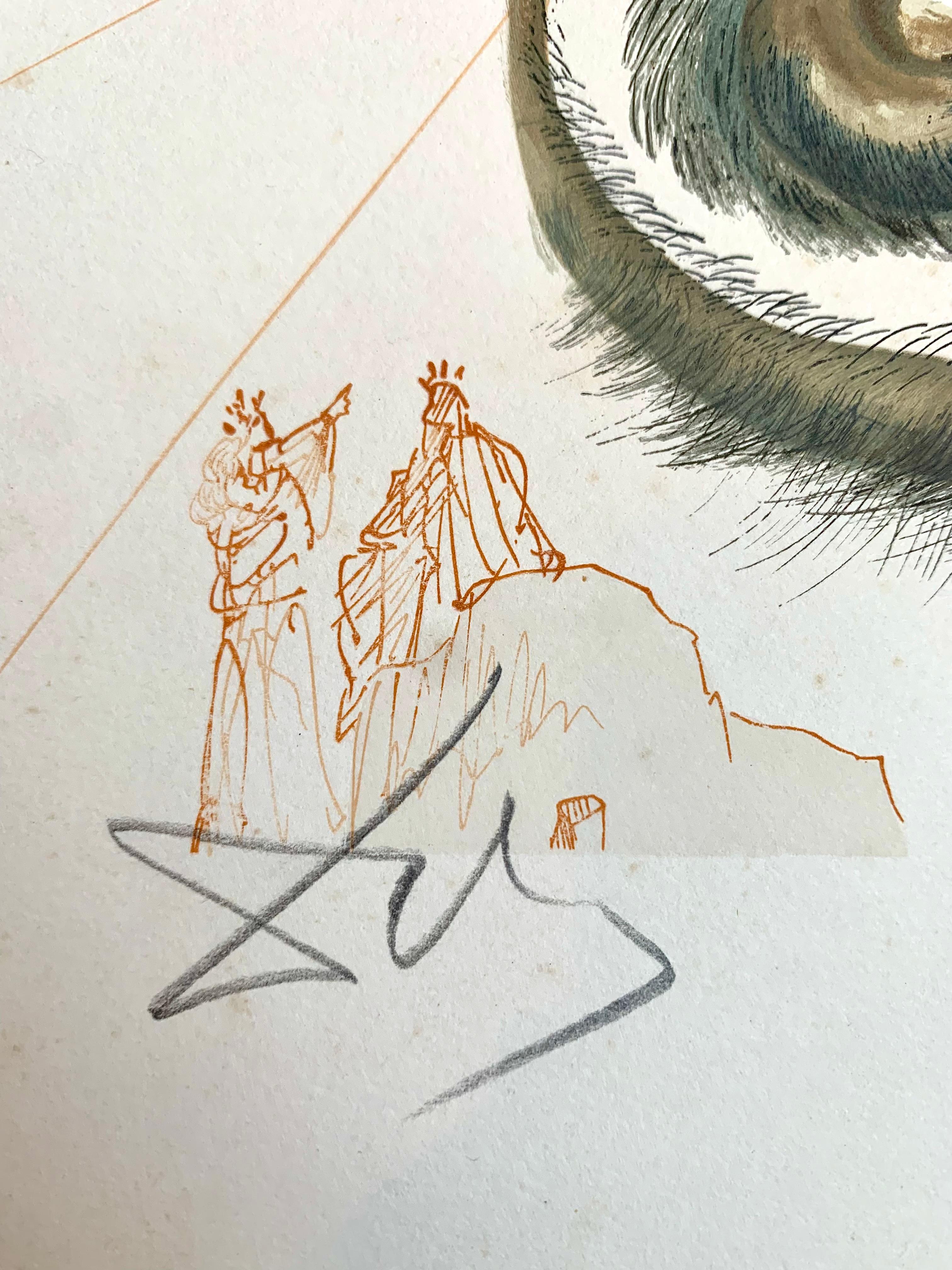 Inferno canto 20 : Diviners and Sorceres engraving by Salvador Dali. It describe a scene of the Divine comédie de Dante : And striking his head, he said: 