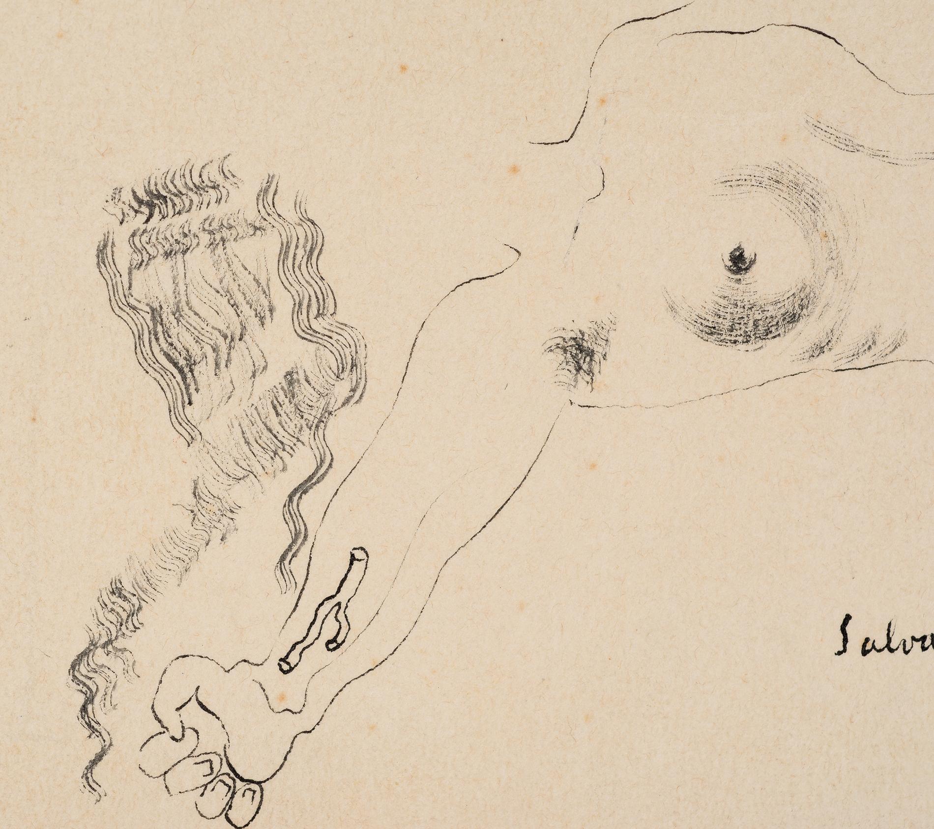 Salvador Dalí (Figueres, 1904 - 1989)
Ink drawing on paper. Signed and dated in 1927.
This is a drawing of a female torso with a muscular arm. It was published for the first time in the October 1927 edition of the magazine 