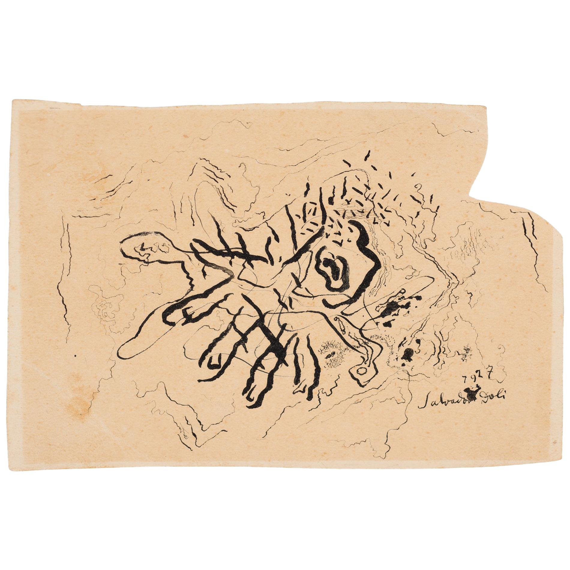 Salvador Dalí Ink Drawing on Paper For Sale