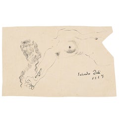 Antique Salvador Dalí Ink Drawing on Paper