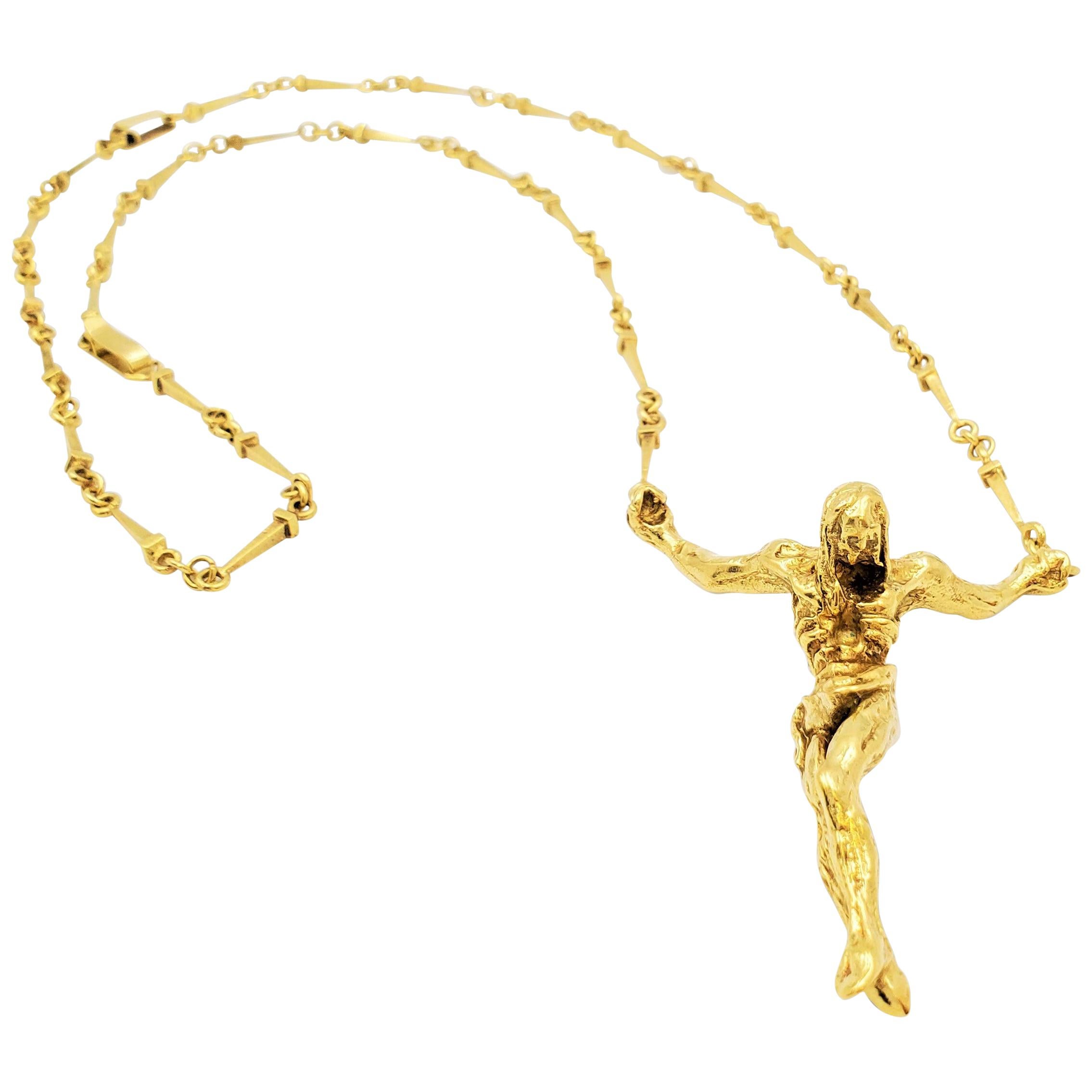 Salvador Dali Large Christ Saint John On The Cross Gold Convertible Necklace