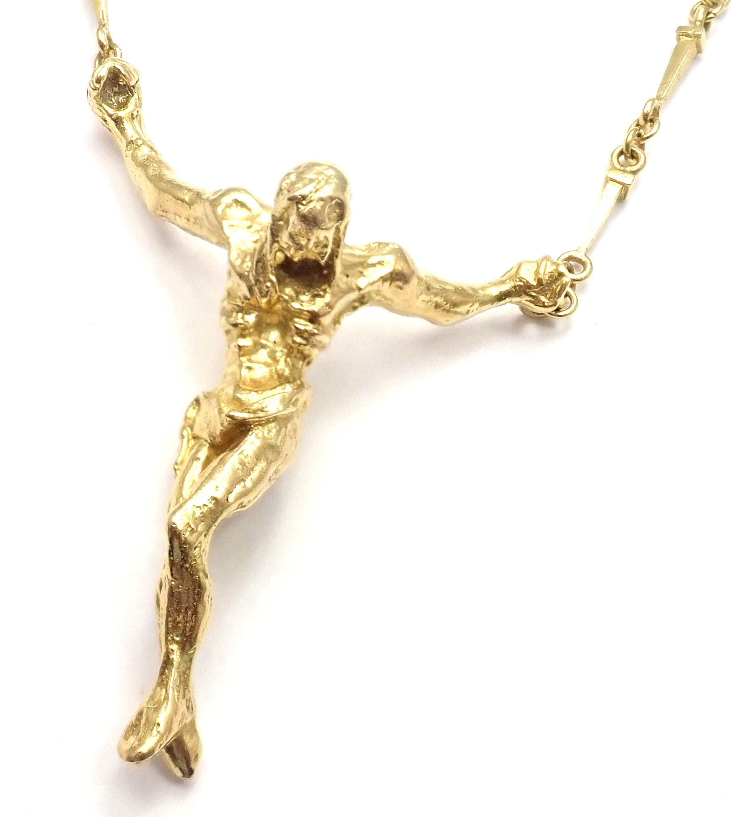 Limited Edition 18k Yellow Gold Salvador Dali Large Christ Saint John On The Cross Bracelet Necklace Set. 
This is a limited edition numbered piece from 1970's, number 758.
Accompanying with certificate of authenticity and an original box.
Details: