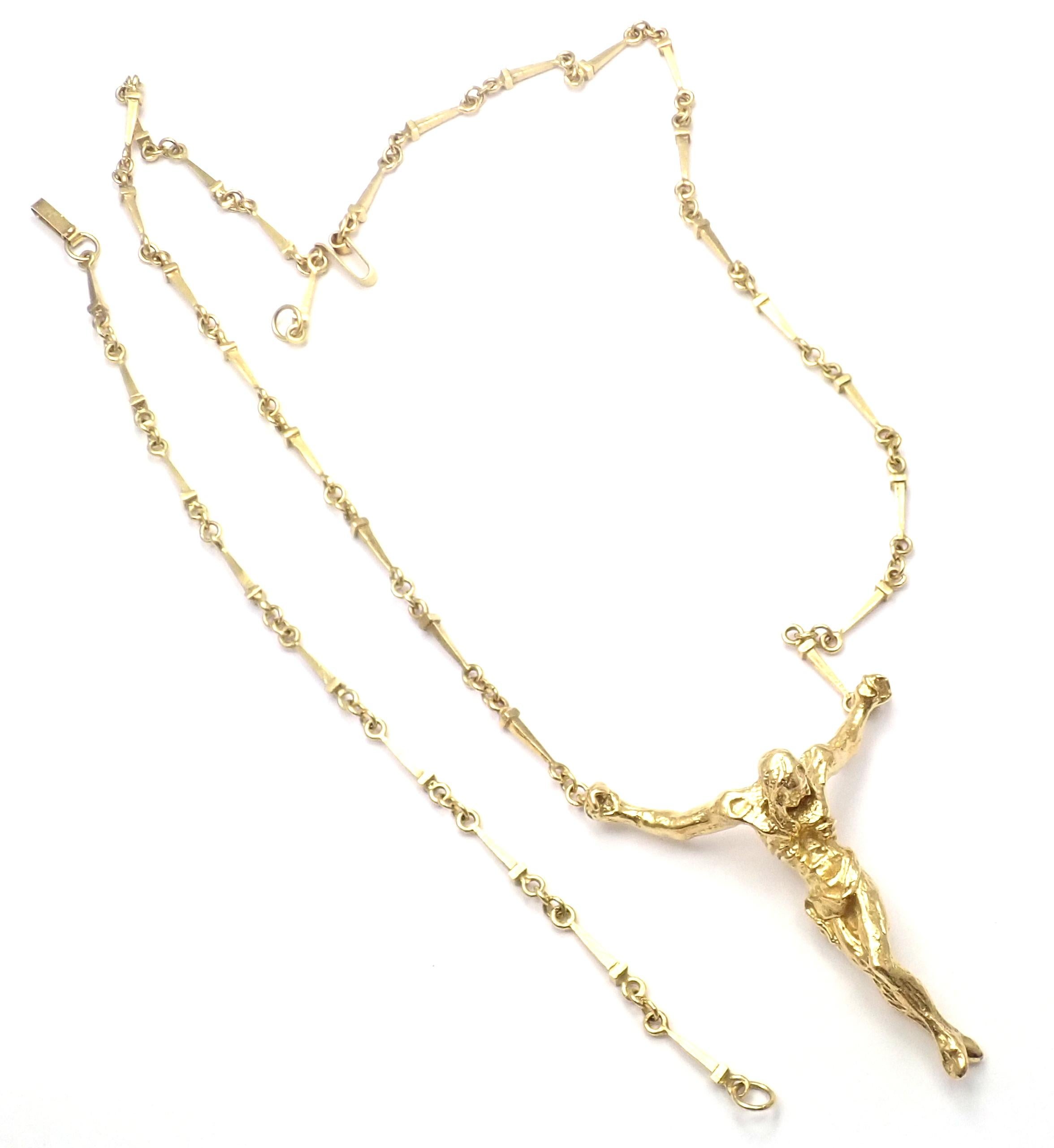 Women's or Men's Salvador Dali Large Christ Saint John on The Cross Yellow Gold Bracelet Necklace For Sale