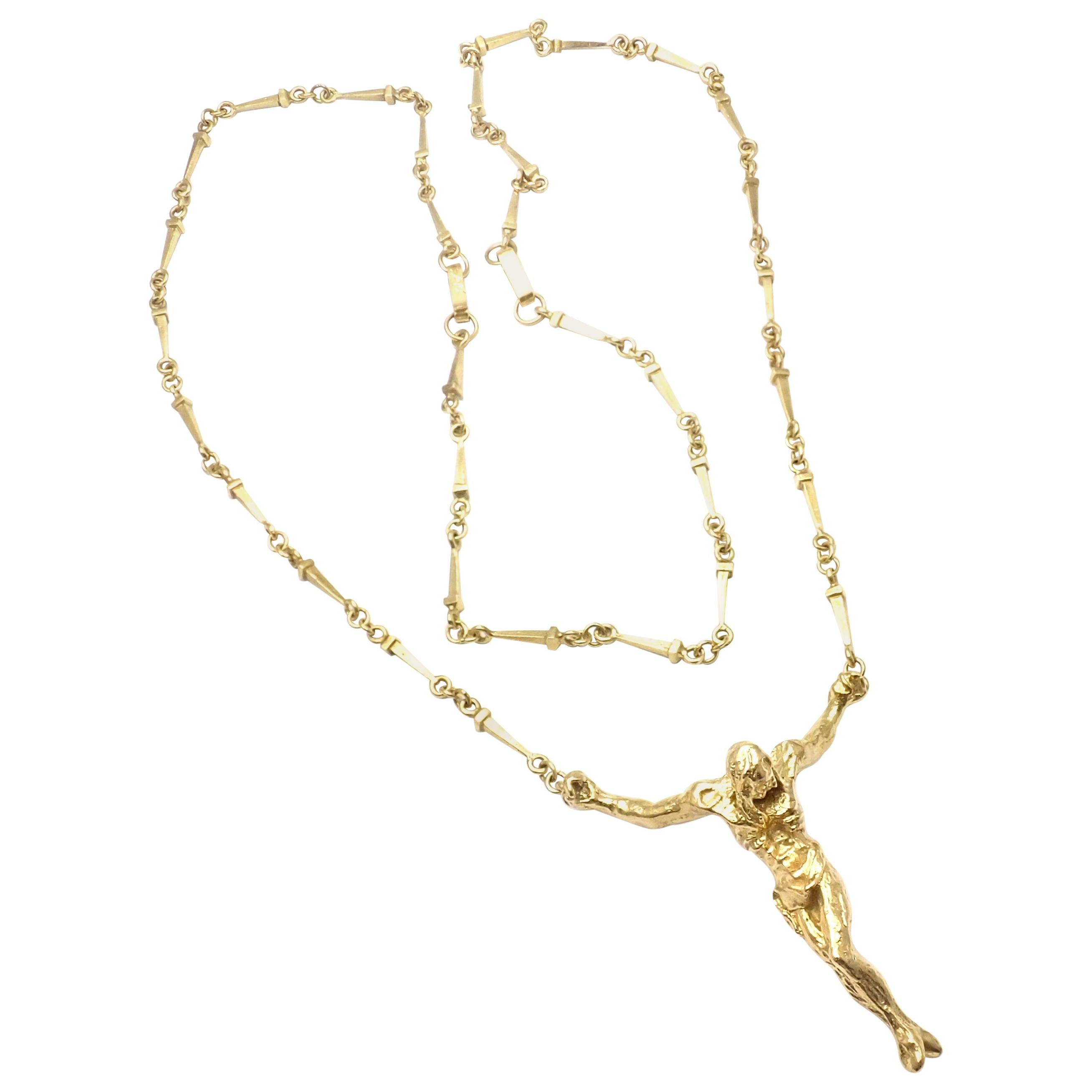 Salvador Dali Large Christ Saint John on The Cross Yellow Gold Bracelet Necklace For Sale