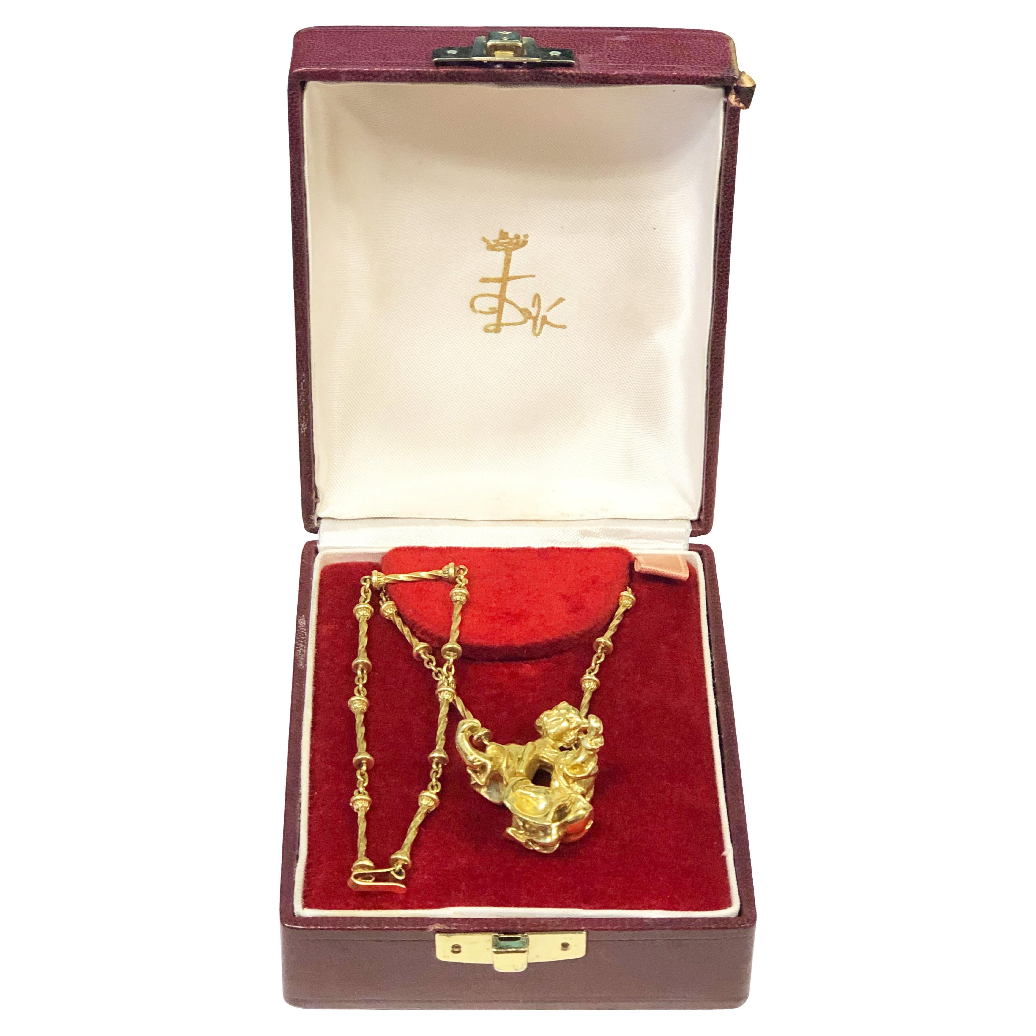 Salvador Dali Madonna De Port Lligat Yellow Gold Necklace  For Sale