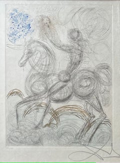 Salvador Dal Cavalier et la morte (Künstler und Tod) handgemaltes Aquarell