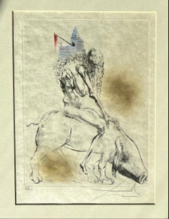 Salvador Dalí – Femme au cochon ( Woman with Pig ) – hand watercolored drypoint