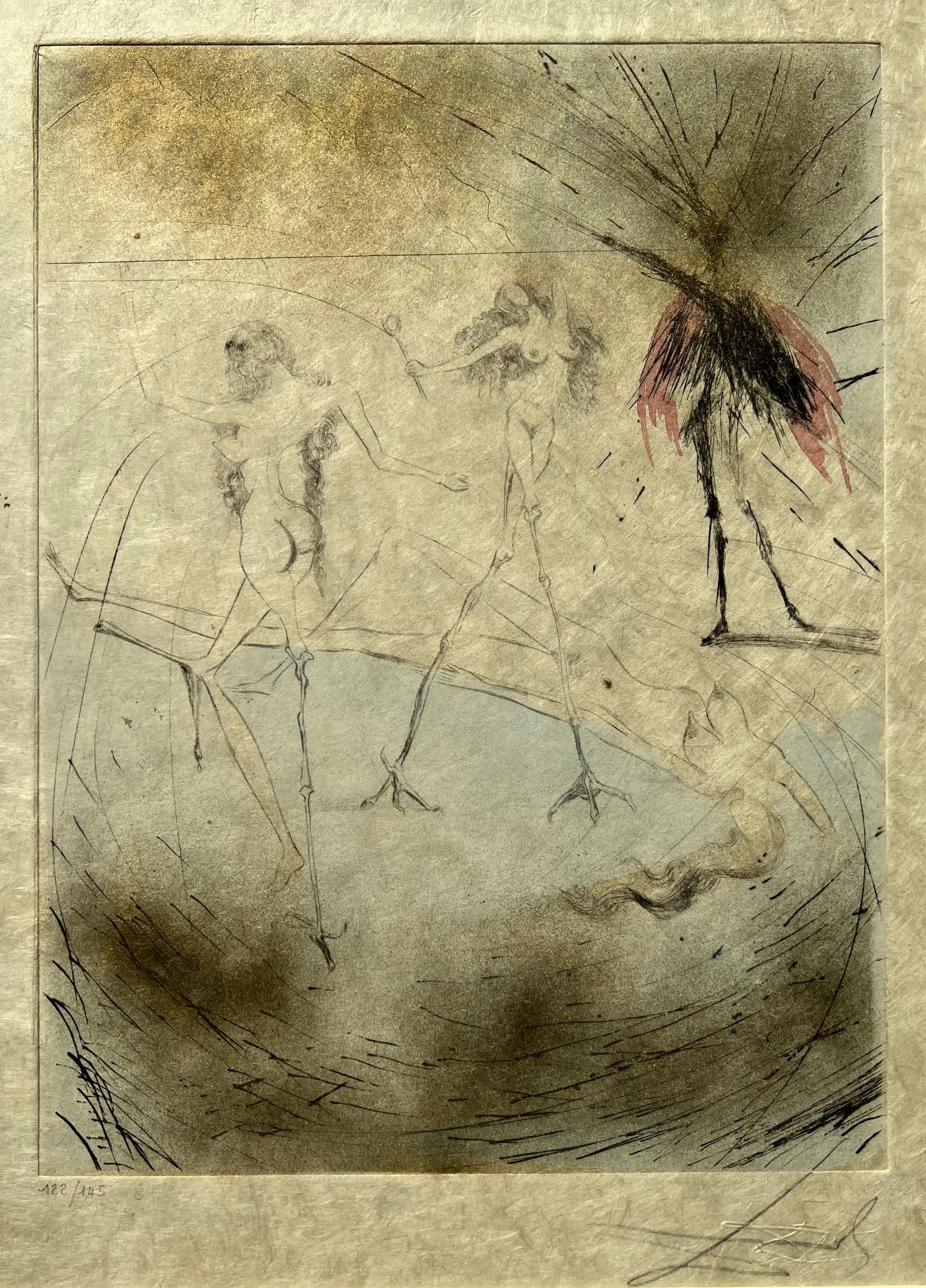 Salvador Dal  Femmes Poules ( Hen Women ) hand Aquarellierte Kaltnadelradierung – Print von Salvador Dalí