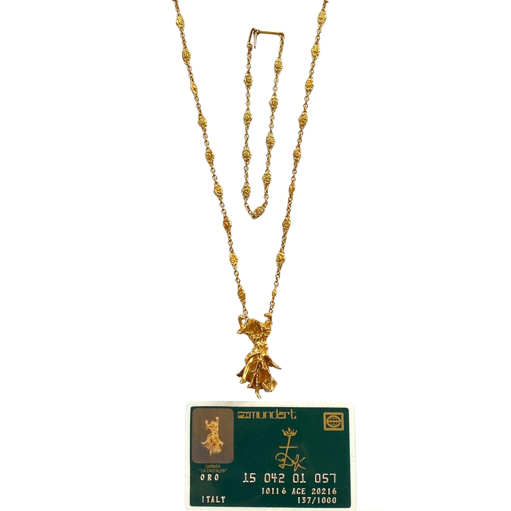Limited Edition 18k Yellow Gold Salvador Dali Carmen La Crotalos Necklace Bracelet Set.
We ship with his certification card.
Necklace and bracelet are matching. you can use the bracelet to lengthen the necklace from 42cm to 63cm total 
Yellow gold