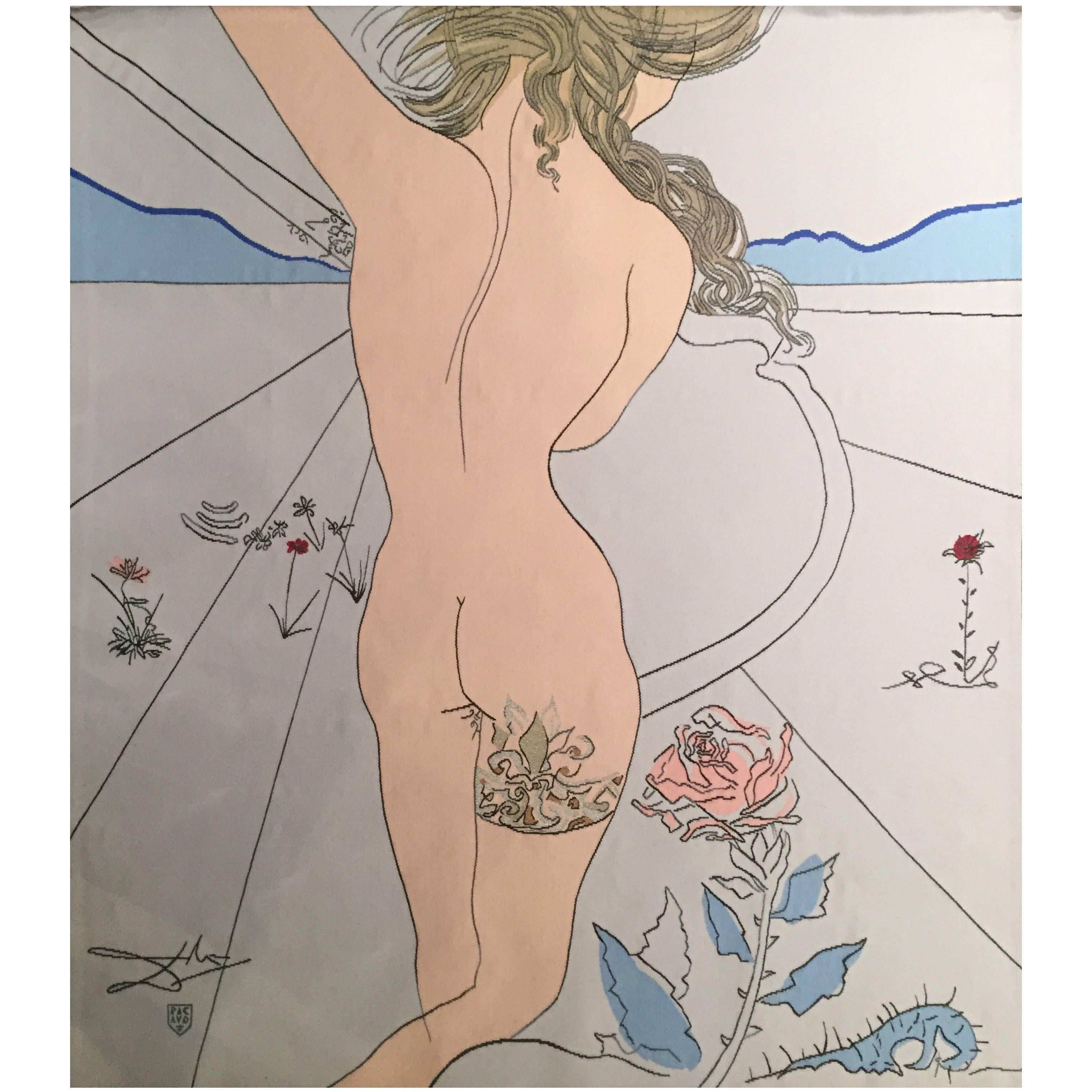 Salvador Dali "Nude With Garter" Aubusson Tapestry For Sale