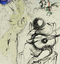 Apollinaire “Woman with Guitar”, Original Hand-colored Copper Etching