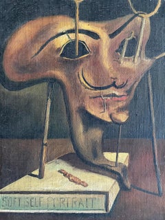 Mid 20th century Surrealist Oil Painting - The Mask with the Moustache