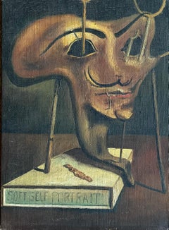 Mid 20th century Surrealist Oil Painting - The Mask with the Moustache