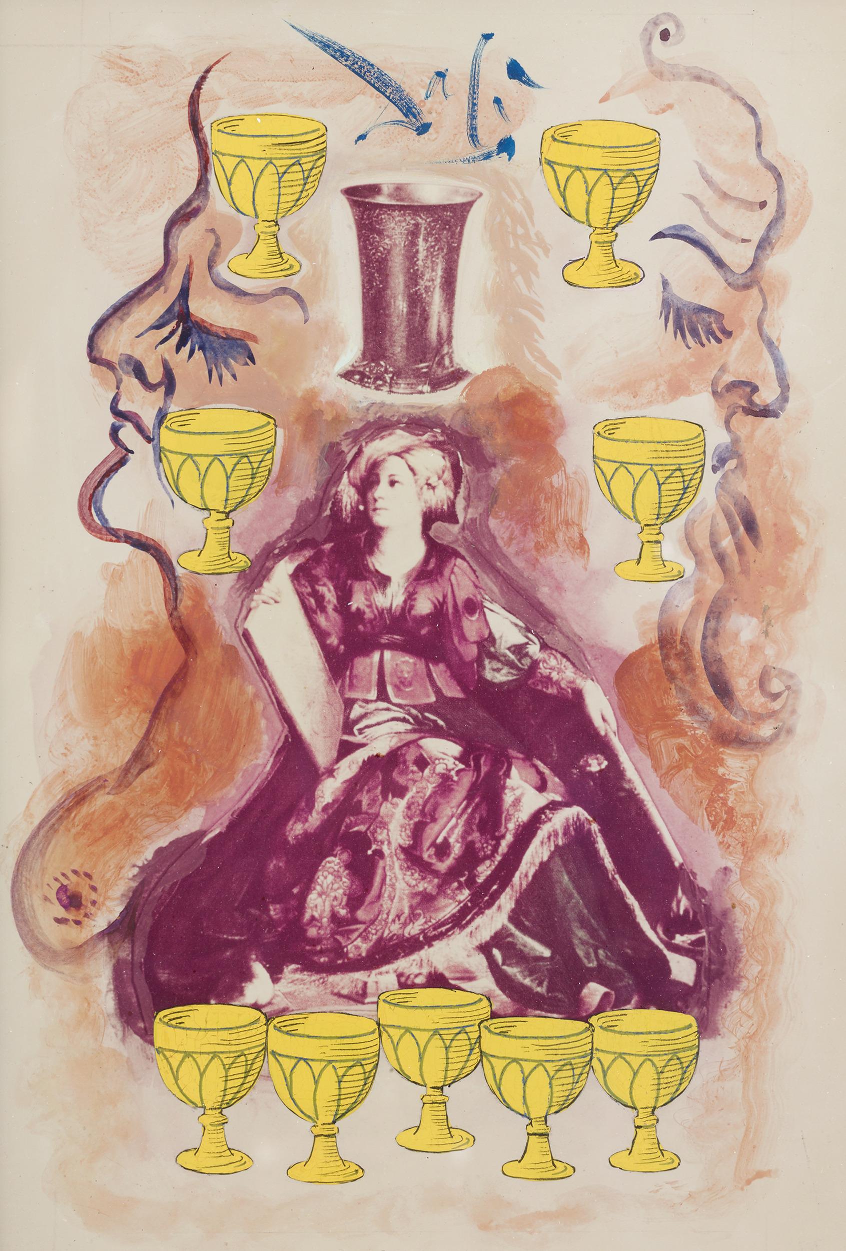 Salvador Dalí
1904-1989  Spanish

Nine of Cups

Signed "Dalí’" (top center)
Gouache on photographic background

This original gouache is a part of Salvador Dalí’s sought-after deck of custom-made tarot cards. The original commission for the design