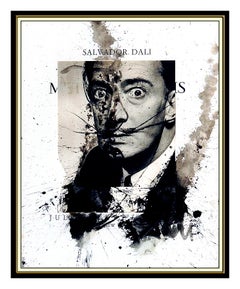 Salvador Dali Original Gouache Painting Signed Self Portrait Surreal Framed Art