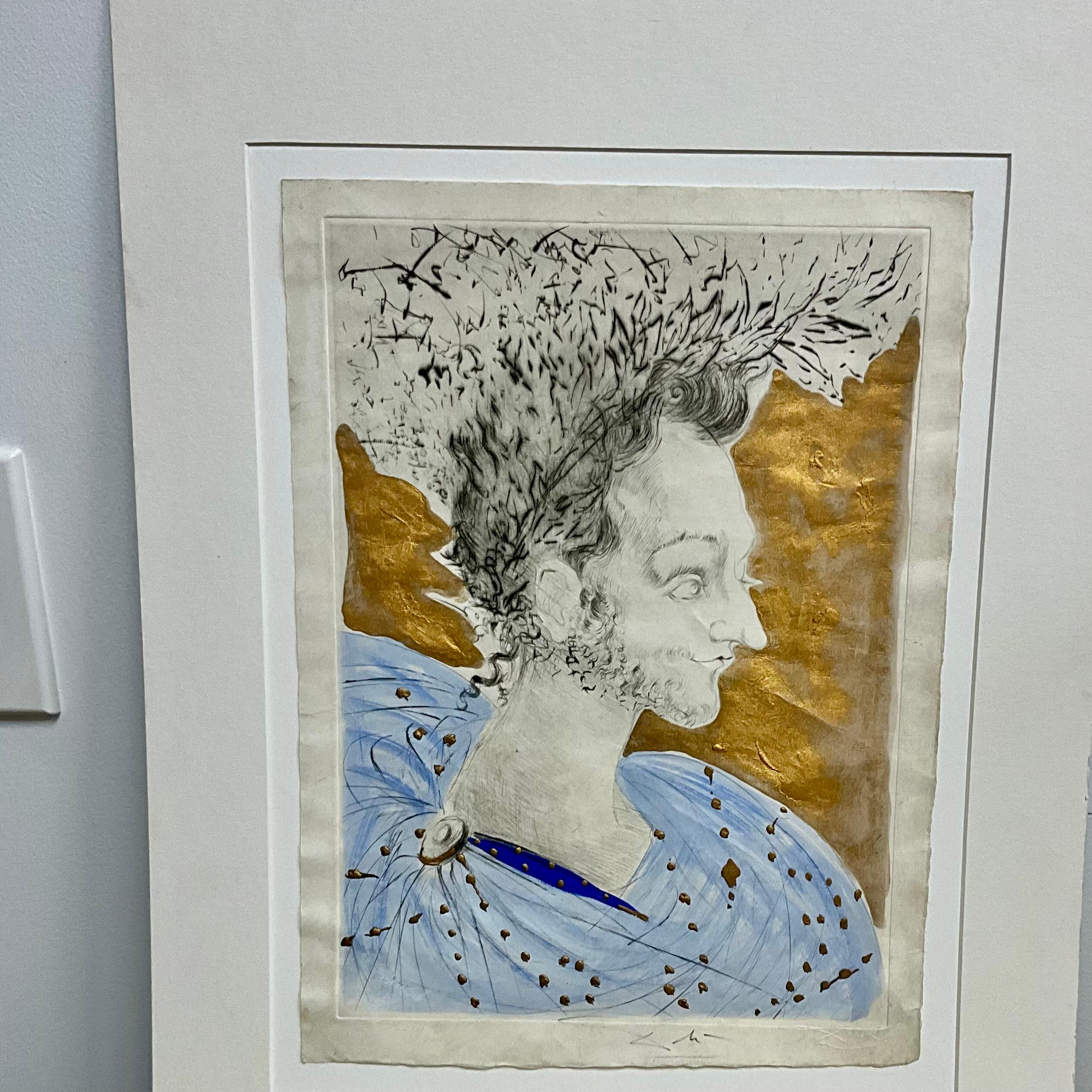 Hand-Painted Salvador Dalí­ Portrait of Ronsard 1968
