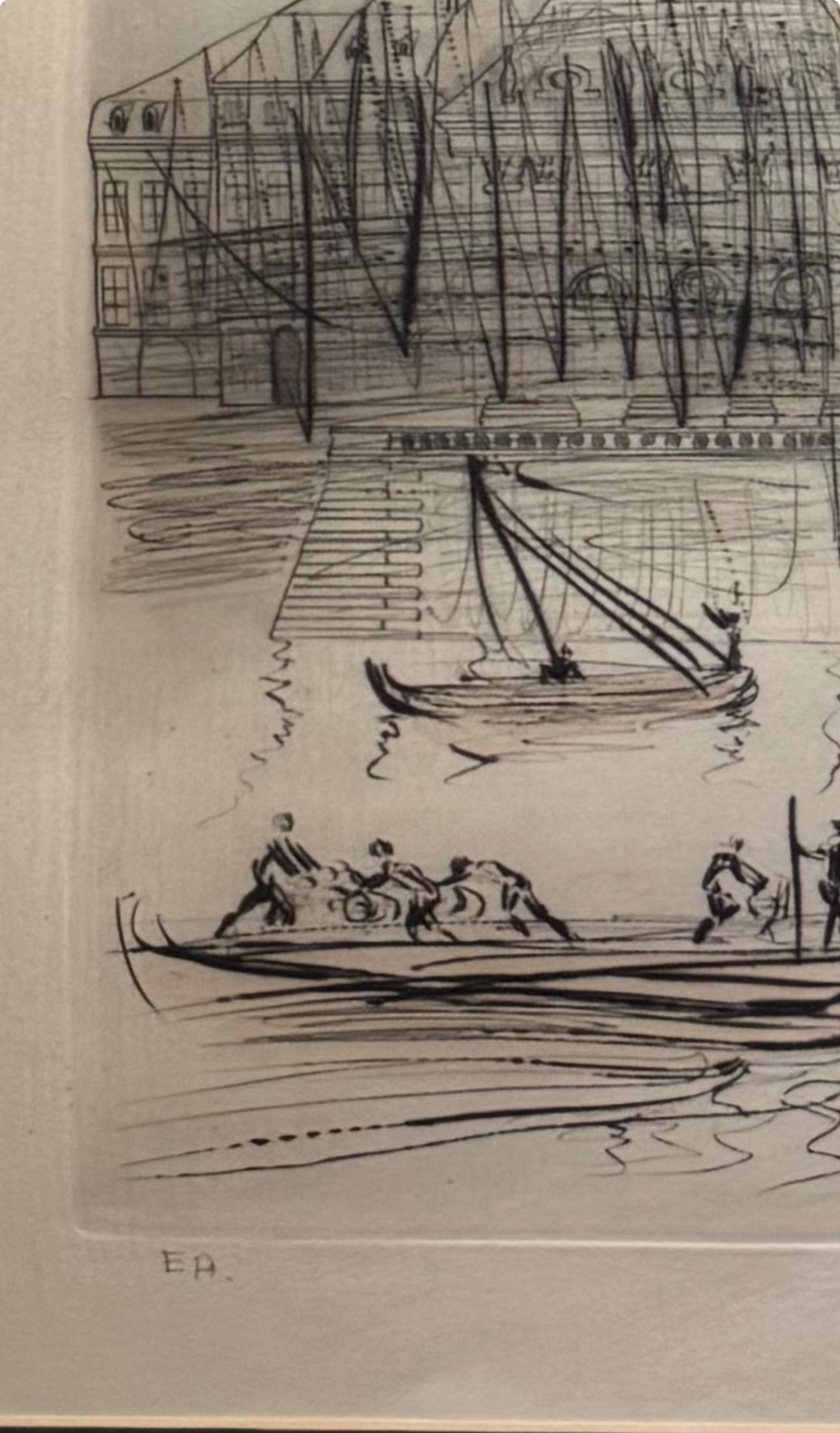 1971 L'Académie de Paris, Pencil Signed EA Colorful Etching en vente 6