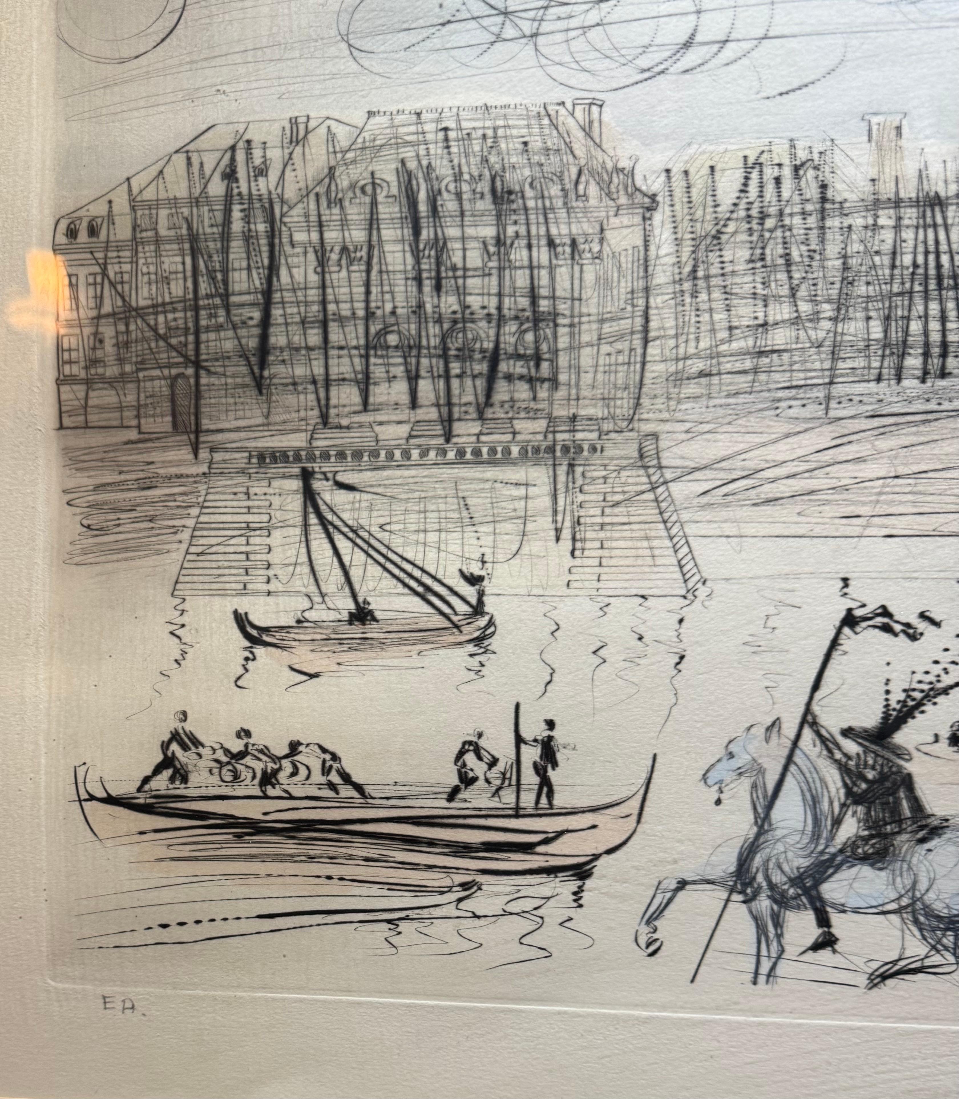 1971 L'Académie de Paris, Pencil Signed EA Colorful Etching en vente 1