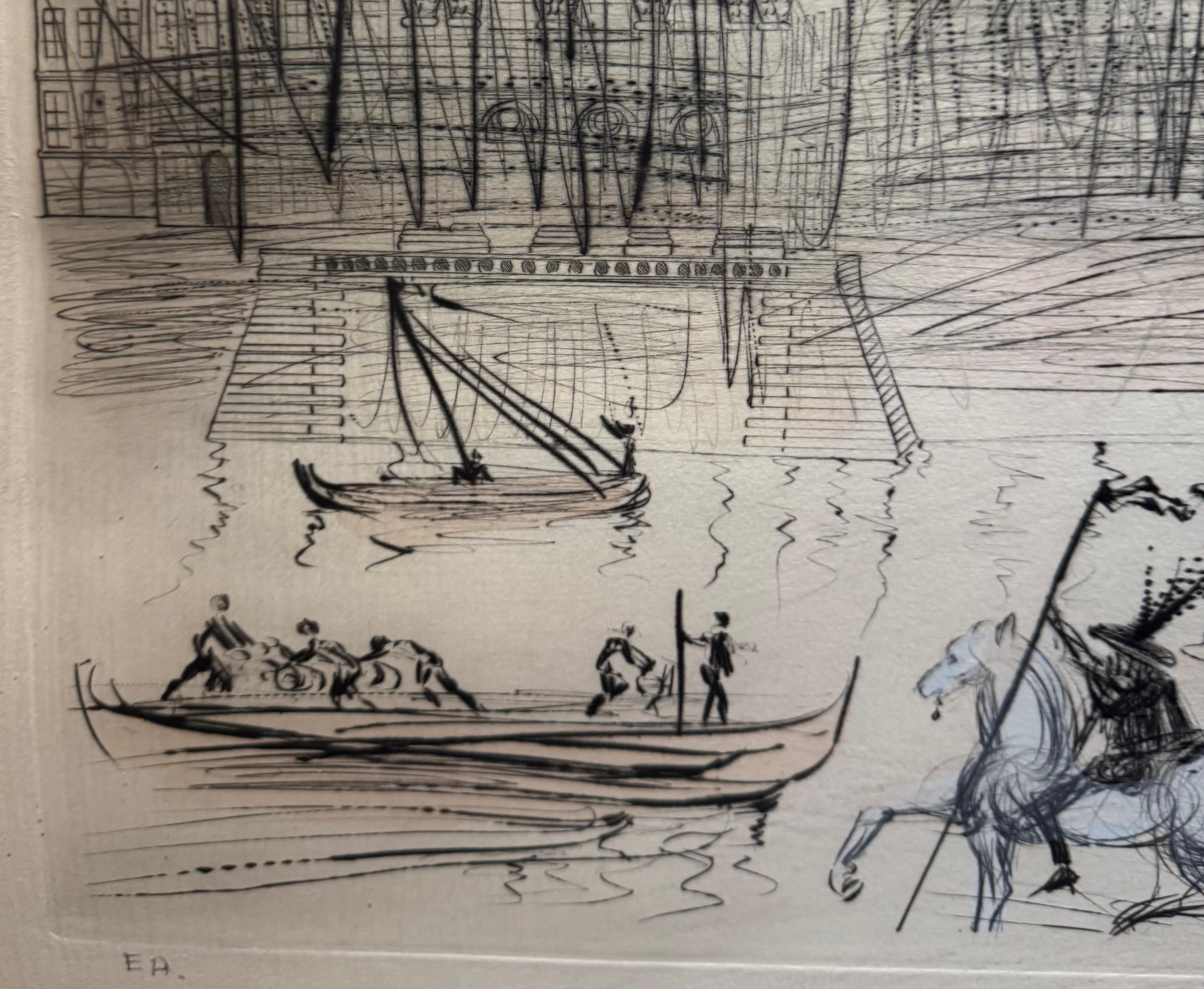 1971 L'Académie de Paris, Pencil Signed EA Colorful Etching en vente 4