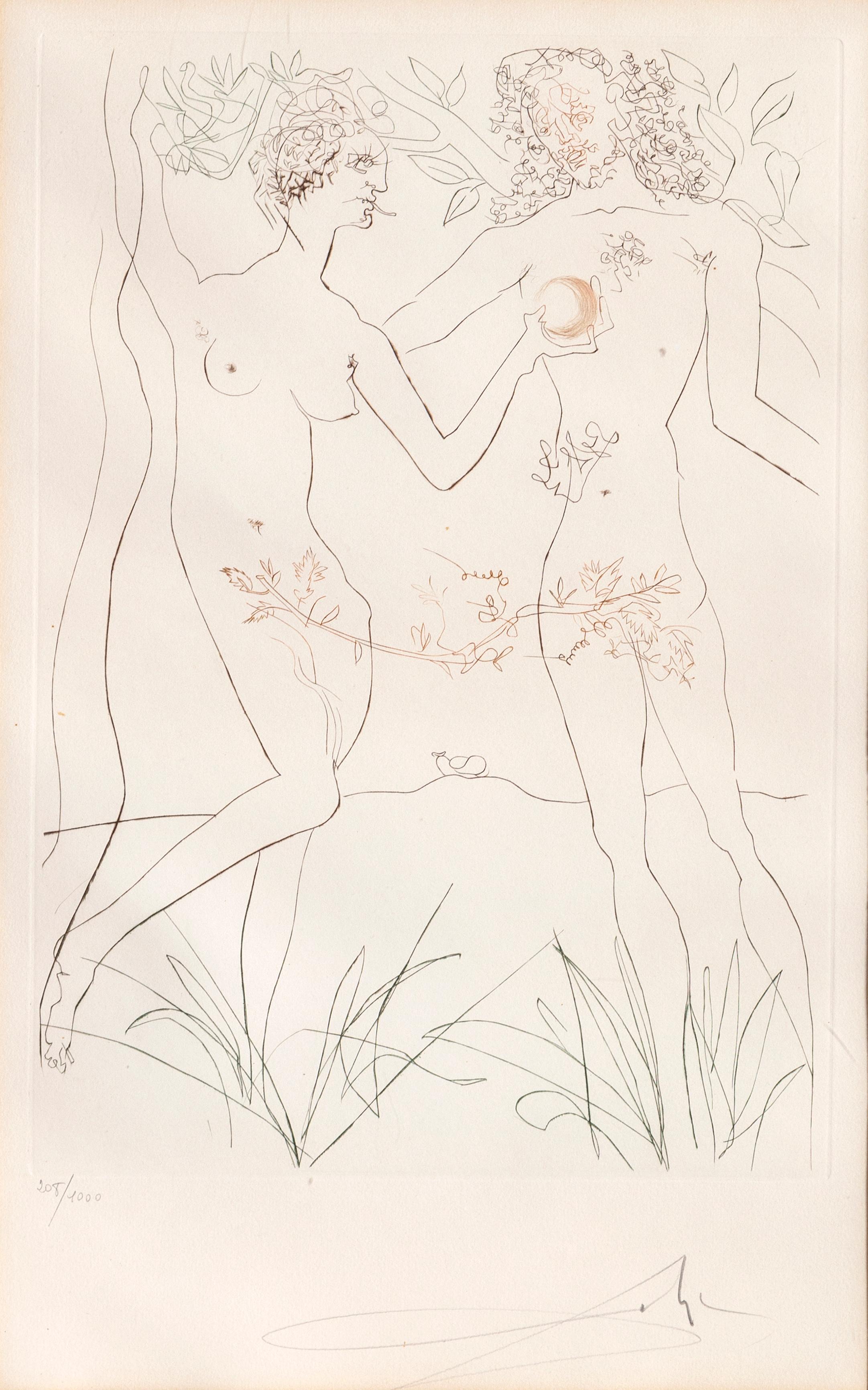 Salvador Dalí Figurative Print - Adam and Eve from Dali's Famous Lovers Suite