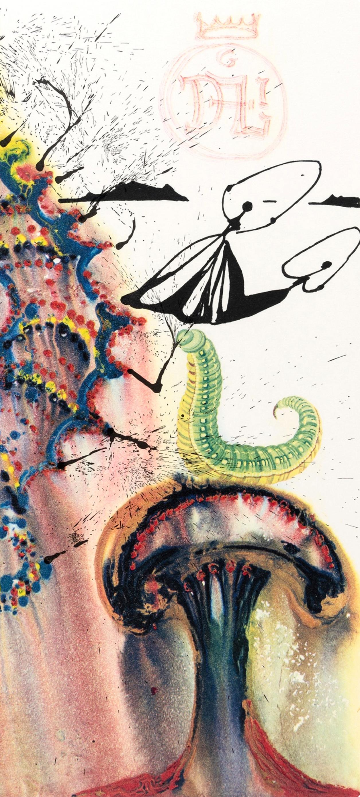 Advice from a Caterpillar (Field 69-5, A-M), Alice's Adventures in Wonderland - Beige Figurative Print by Salvador Dalí