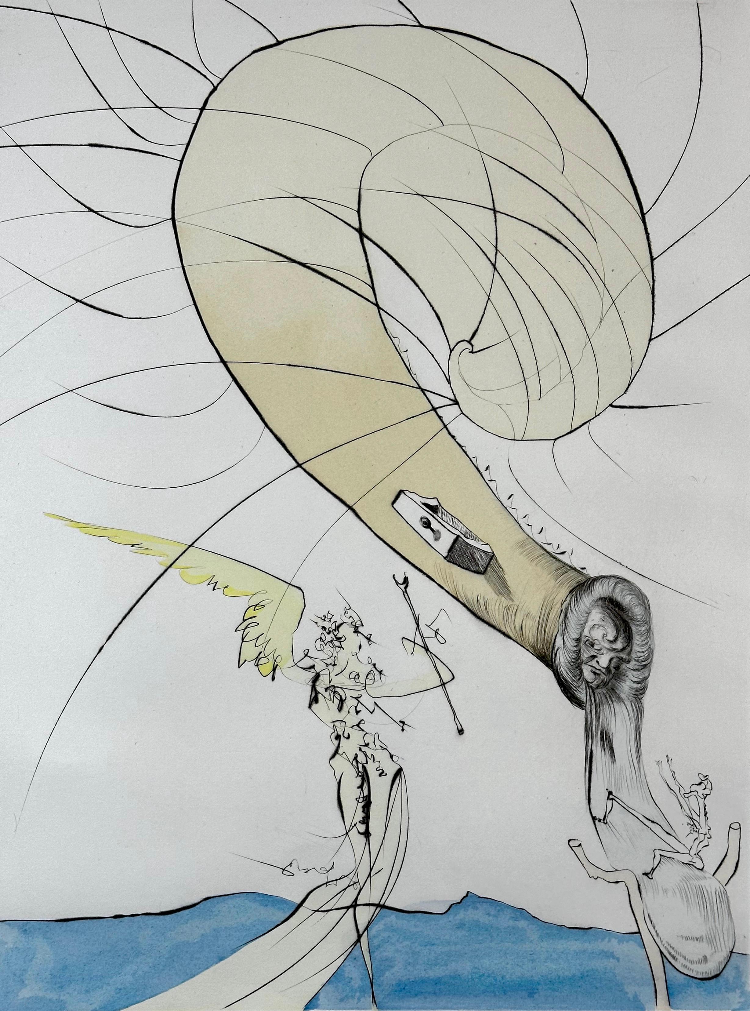 Nach 50 Jahren Surrealismus Freud mit Schneckenkopf – Print von Salvador Dalí