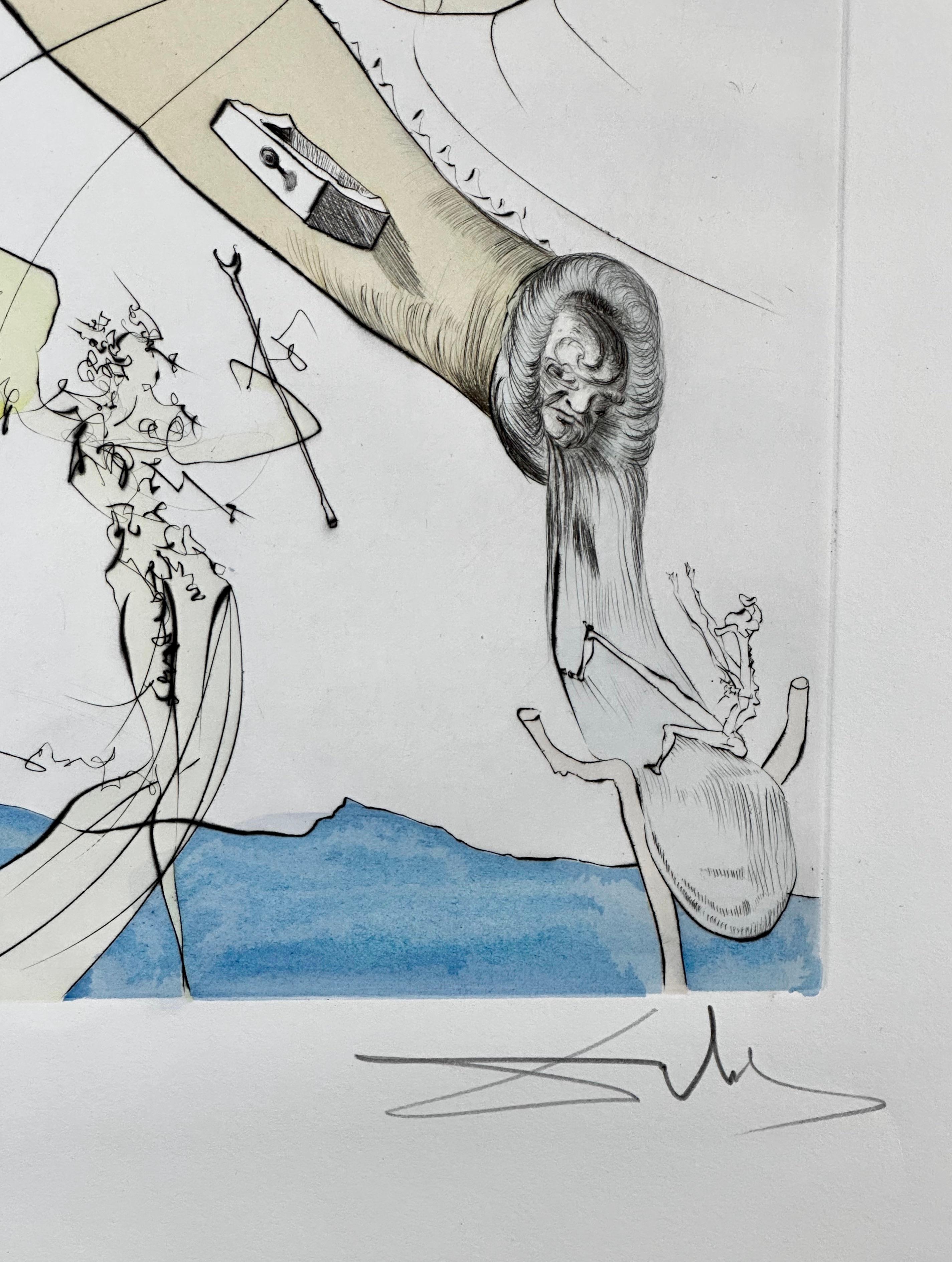 Tras 50 años de surrealismo Freud con cabeza de caracol - Figurative Print Gris de Salvador Dalí