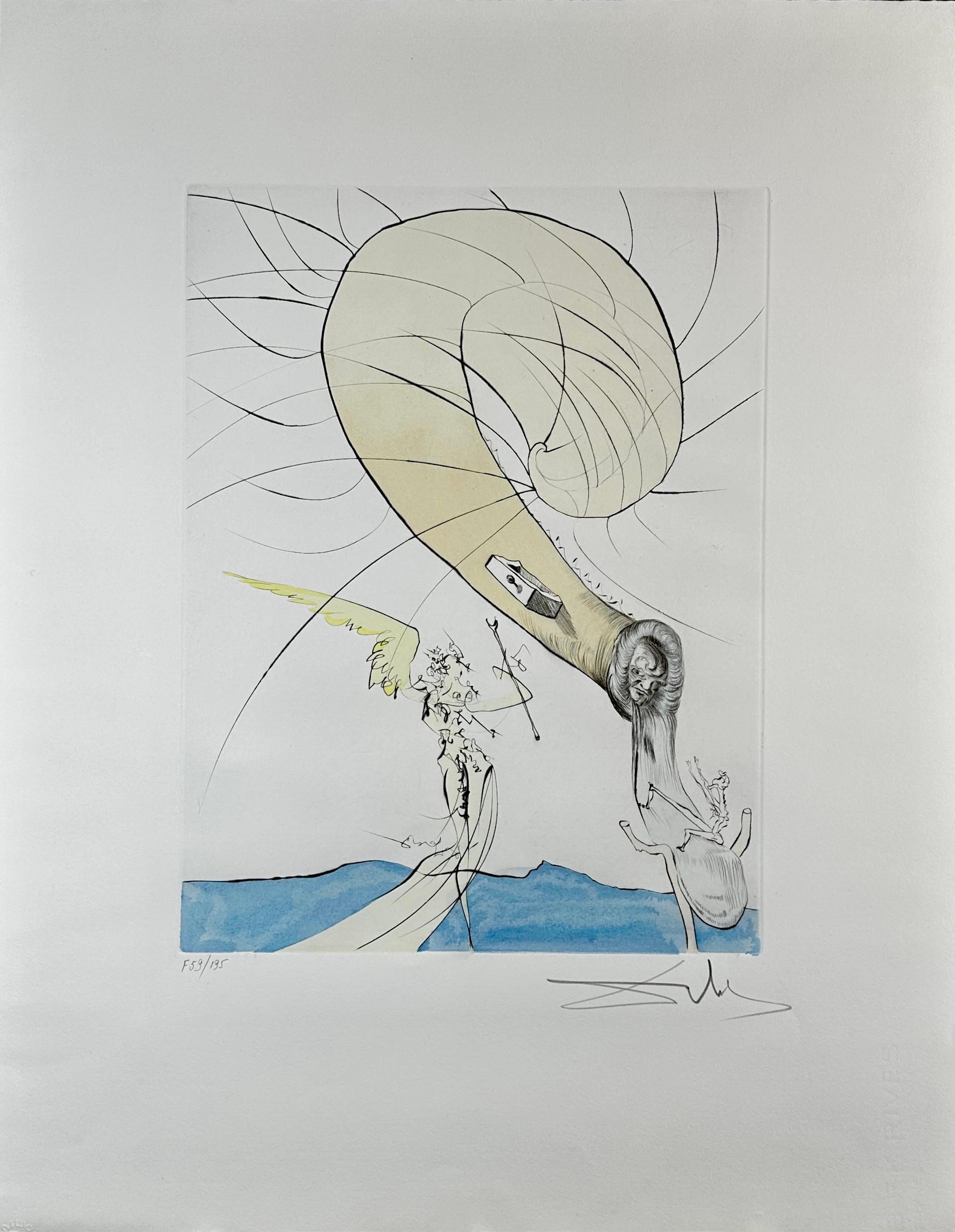 Salvador Dalí Figurative Print – Nach 50 Jahren Surrealismus Freud mit Schneckenkopf