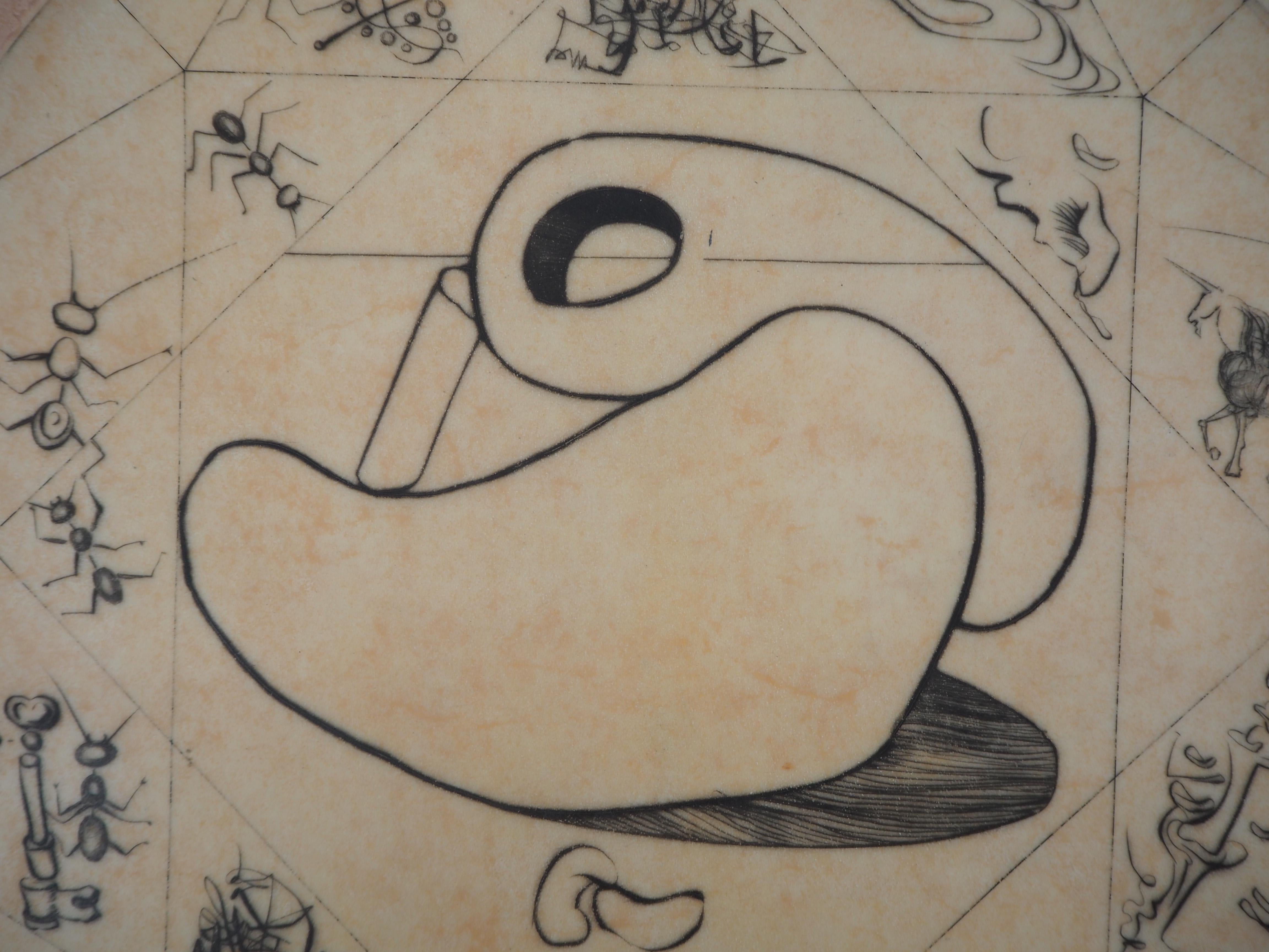 Alchemy : The Wheel (Ouroboros) - Original Lithograph, Handsigned (Field #75-12) - Brown Figurative Print by Salvador Dalí