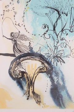 "Alice in Wonderland Down the Rabbit Hole" Surrealist Lithograph 221 of 300