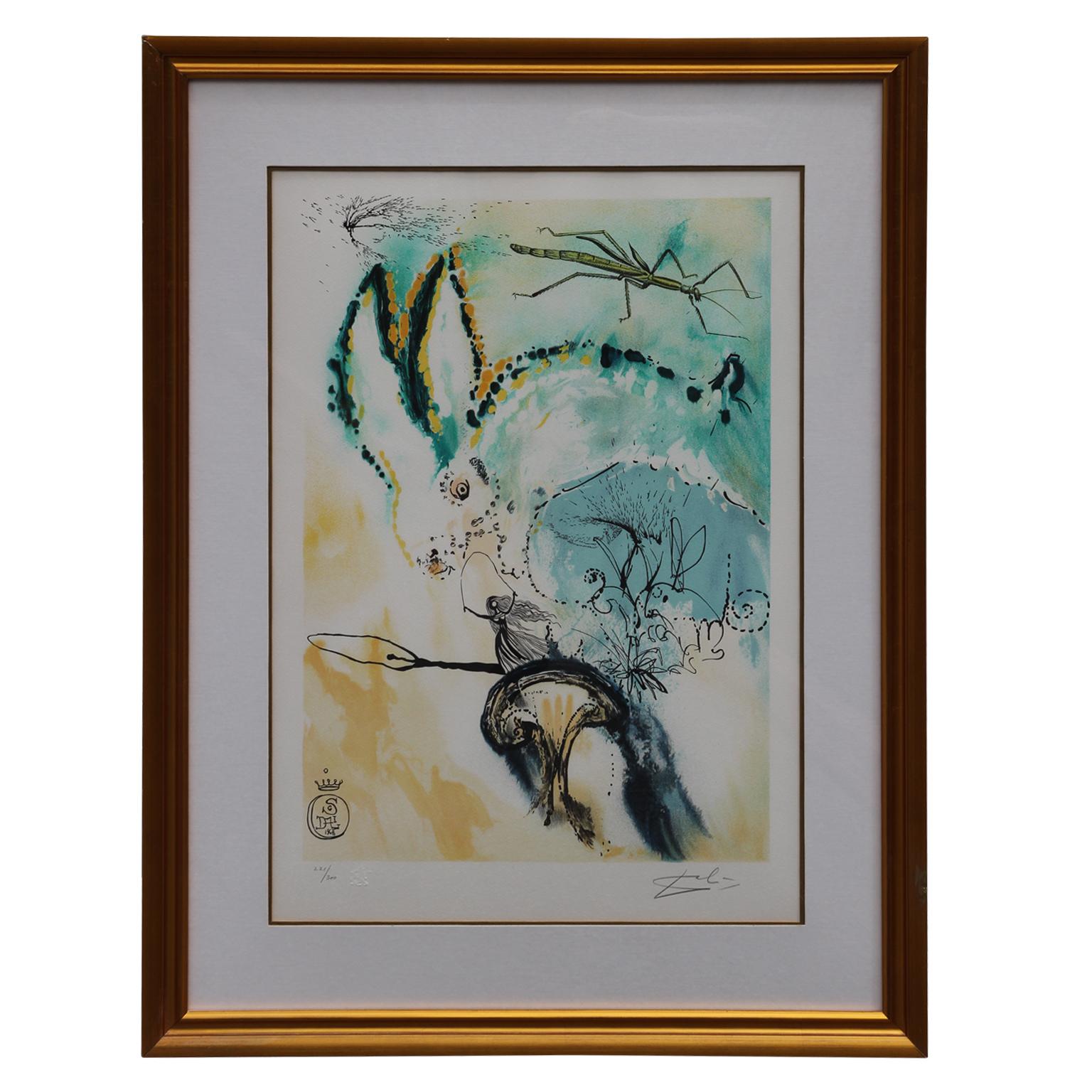 Salvador Dalí Abstract Print - "Alice in Wonderland Down the Rabbit Hole" Surrealist Lithograph 221 of 300 