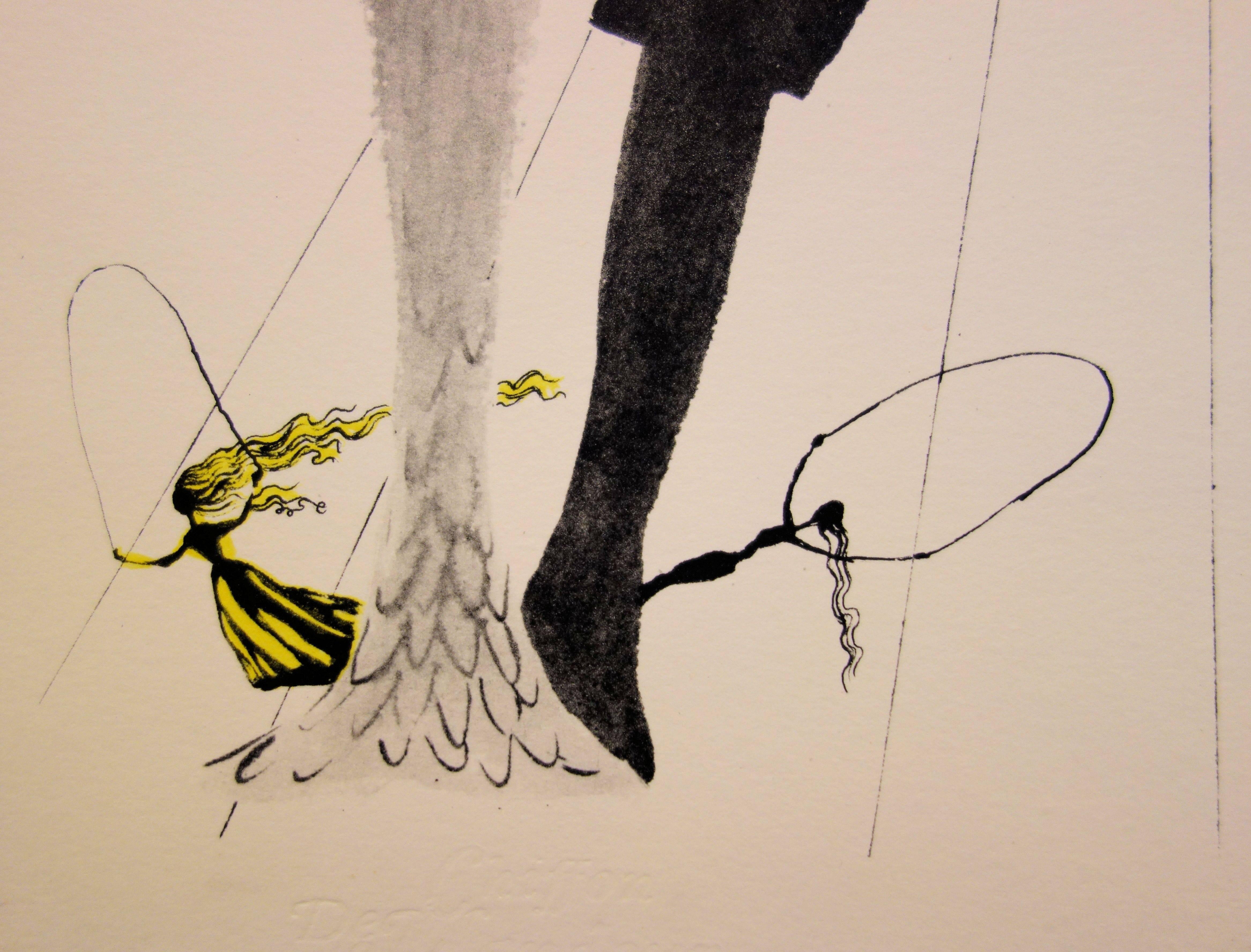 Alicia en el País de las Maravillas : Campo de Croquet de la Reina  - Heliograbado y xilografía - Figurative Print Gris de Salvador Dalí