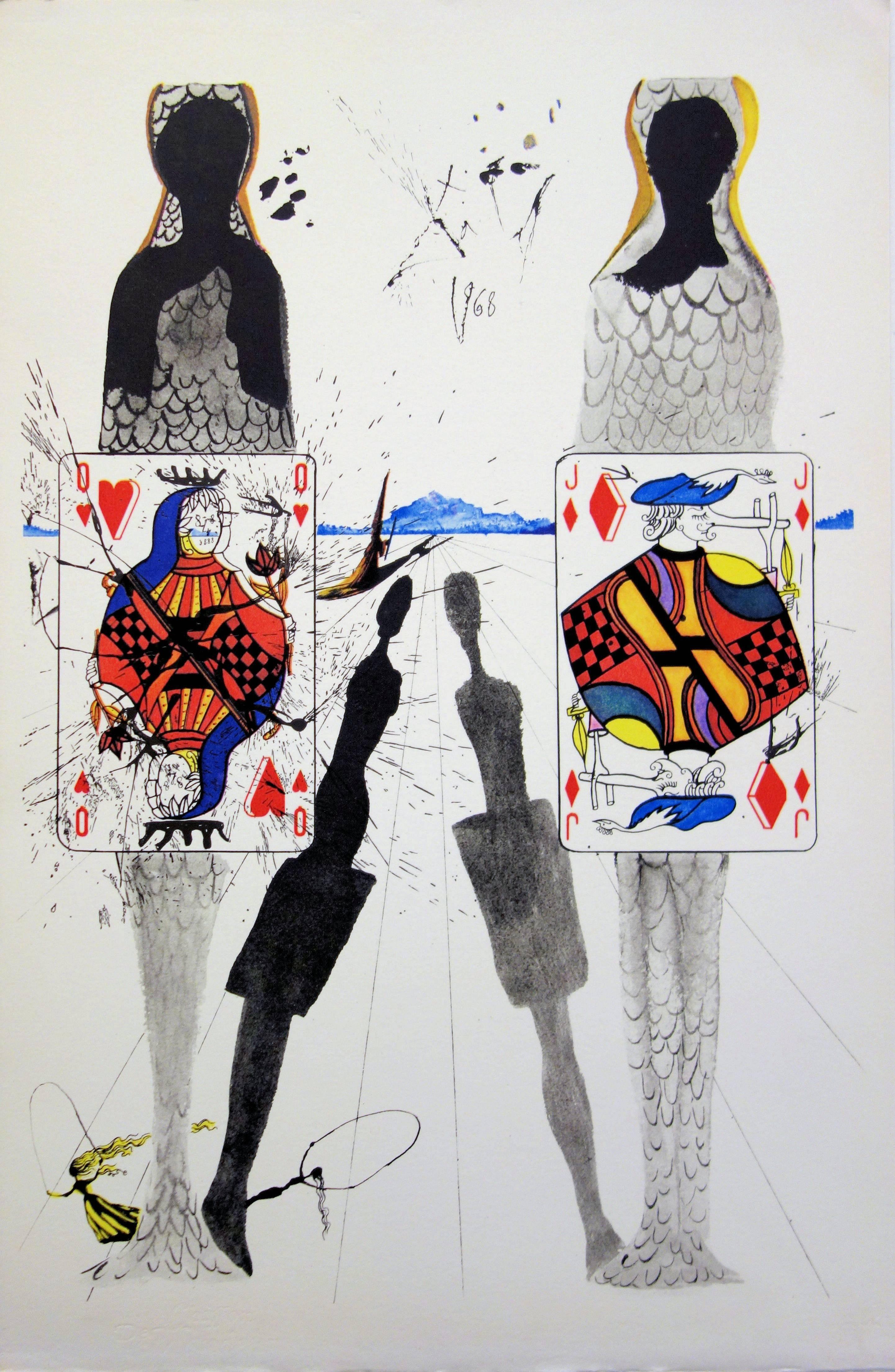 Salvador Dalí Figurative Print - Alice in Wonderland : Queen's Croquet Ground  - Heliogravure and woodcut print