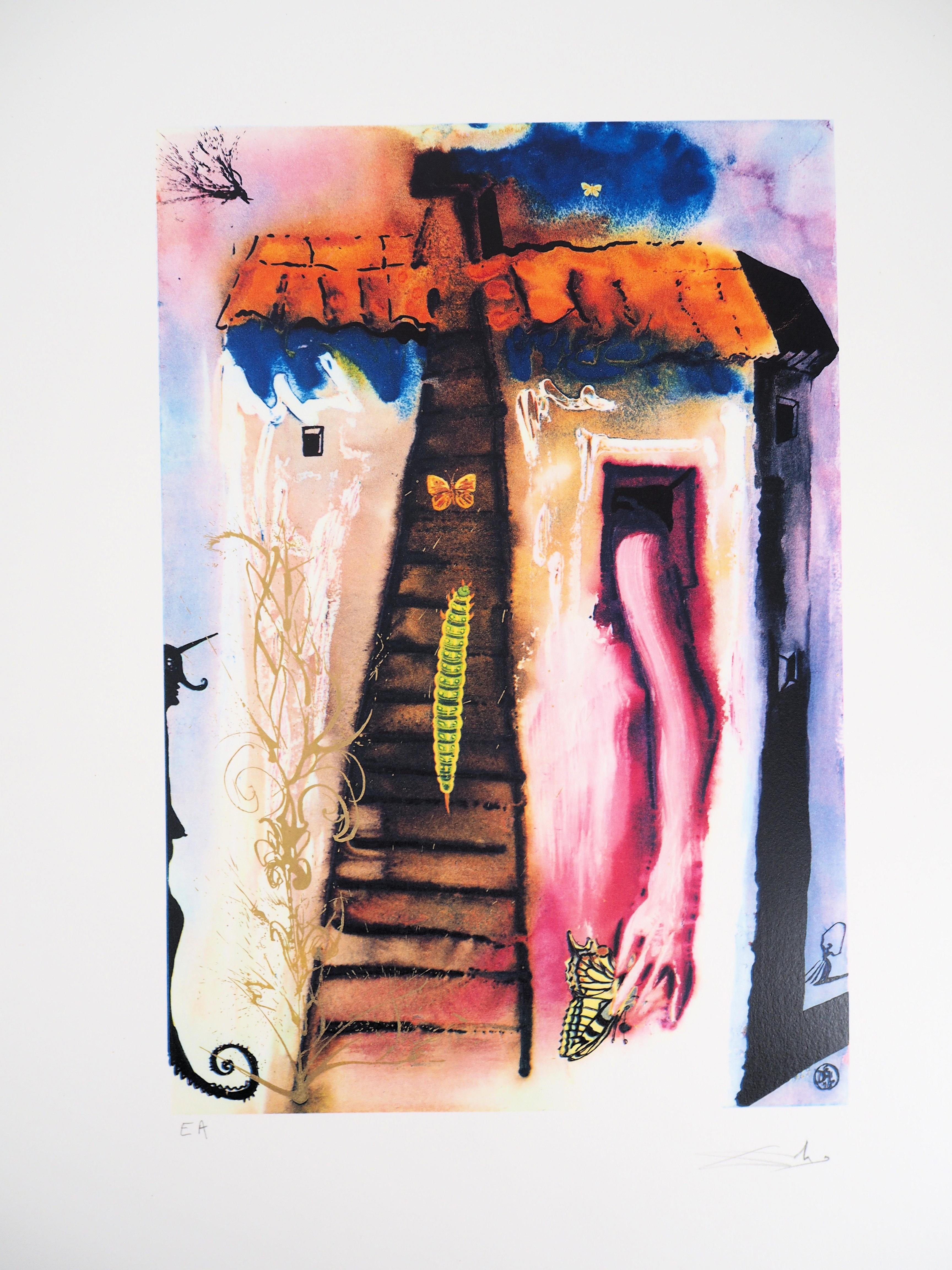 Alice au pays des merveilles : Le lapin envoie dans un petit Bill - gravure sur bois signée à la main - Surréalisme Print par Salvador Dalí