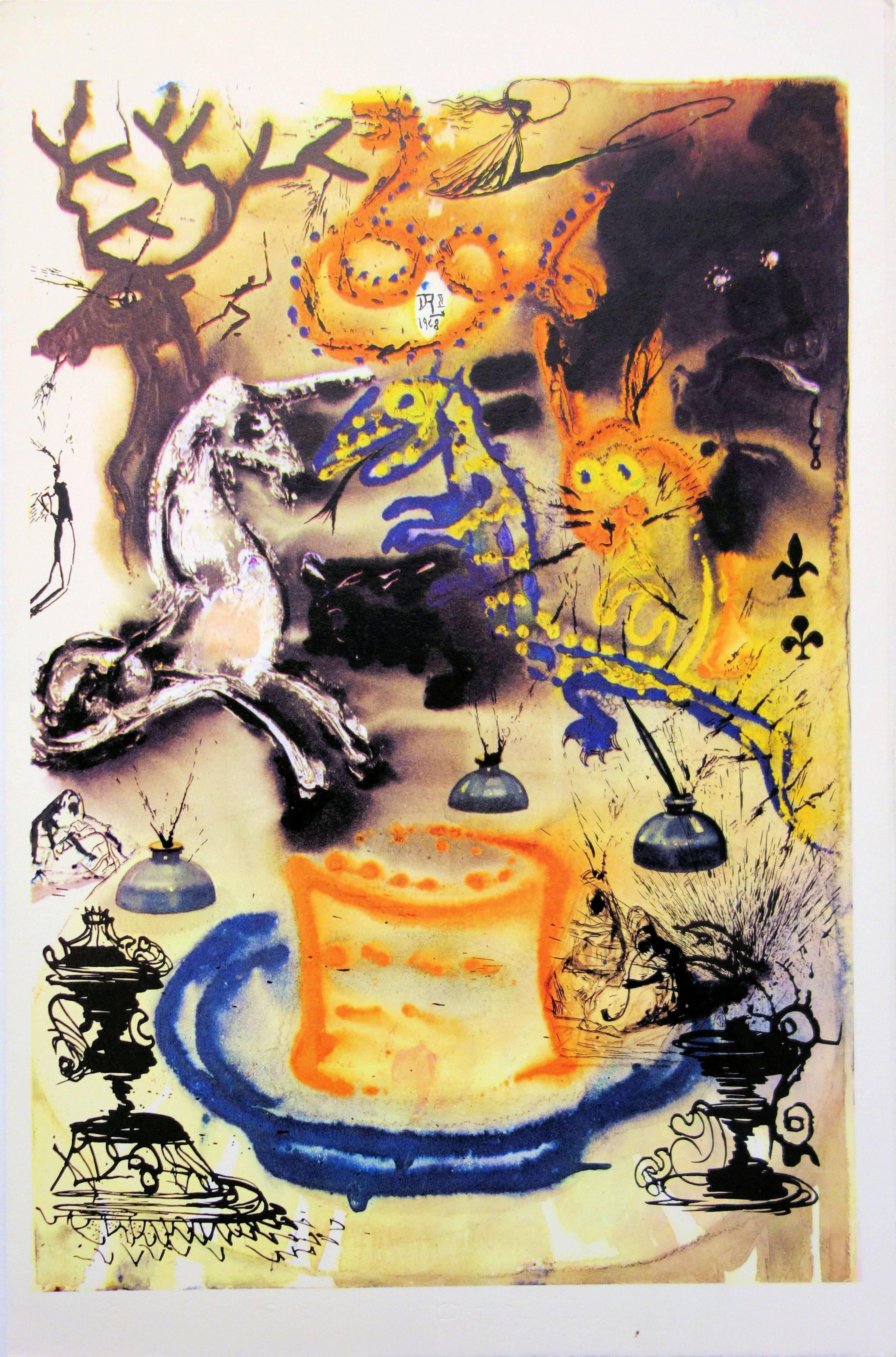 Salvador Dalí Figurative Print - Alice in Wonderland : Who Stole the Tarts - Heliogravure and woodcut print