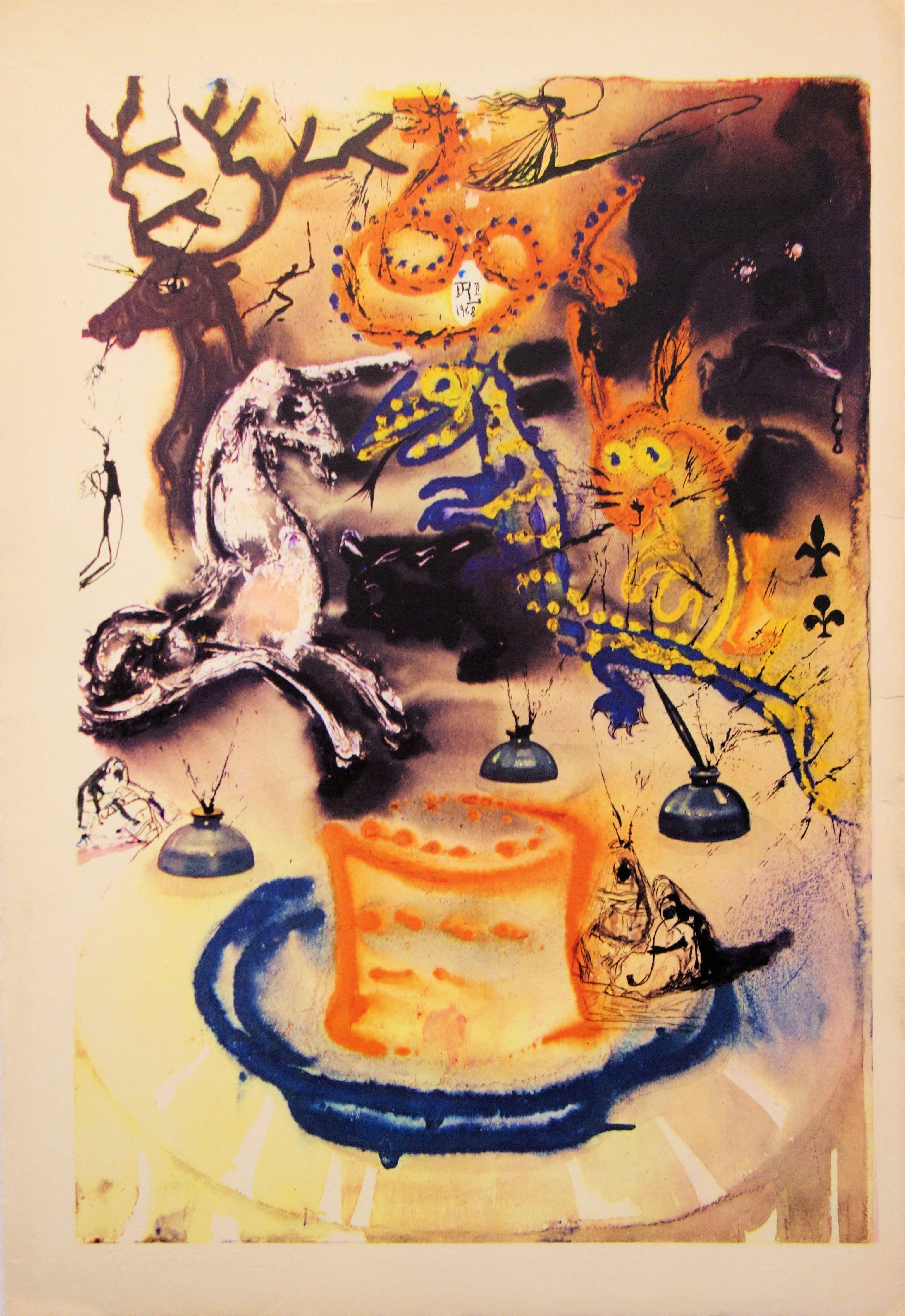 Salvador Dalí Figurative Print - Alice in Wonderland : Who Stole the Tarts - Heliogravure and woodcut print
