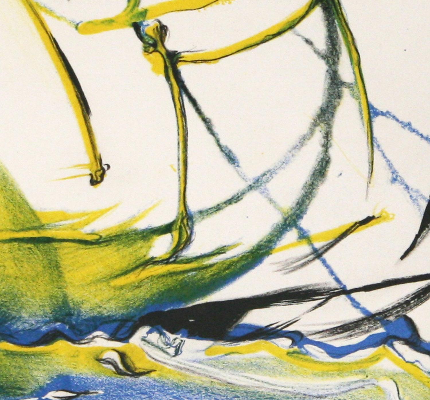 Amerikanische Yachting-Szene Salvador Dali Currier & Ives Serie  Lithographie, 1971 (Beige), Landscape Print, von Salvador Dalí